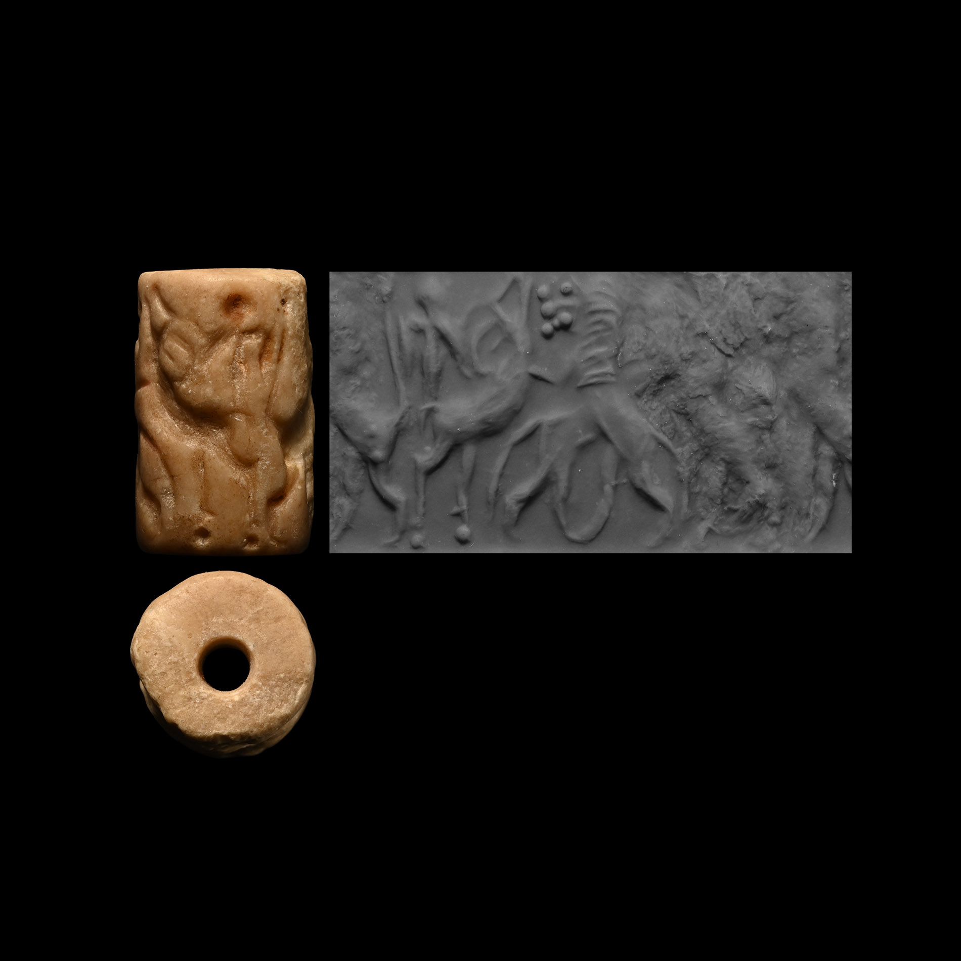 Akkadian Marble Cylinder Seal with Contest Scene