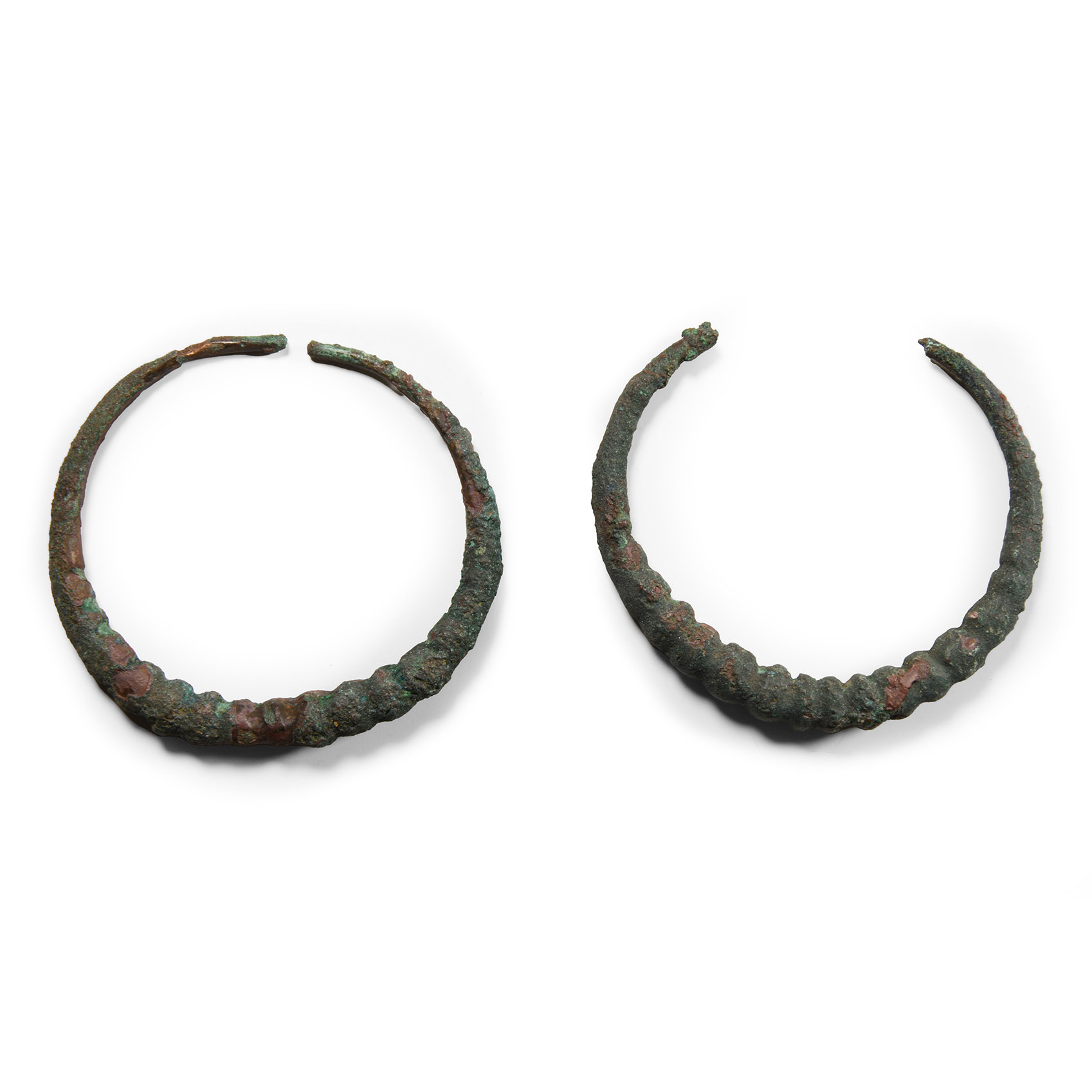 Large Western Asiatic Ribbed Bronze Earring Pair