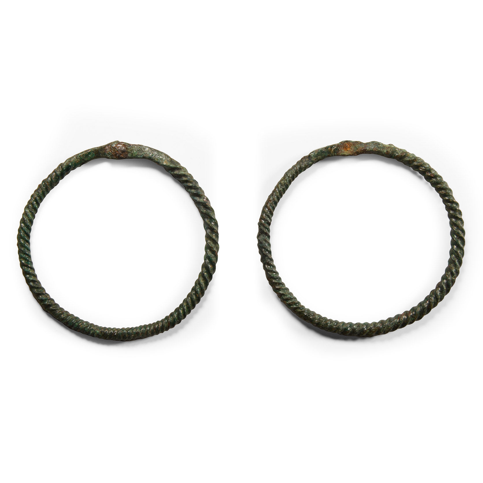 Western Asiatic Bronze Twisted and Rivetted Bracelet Pair