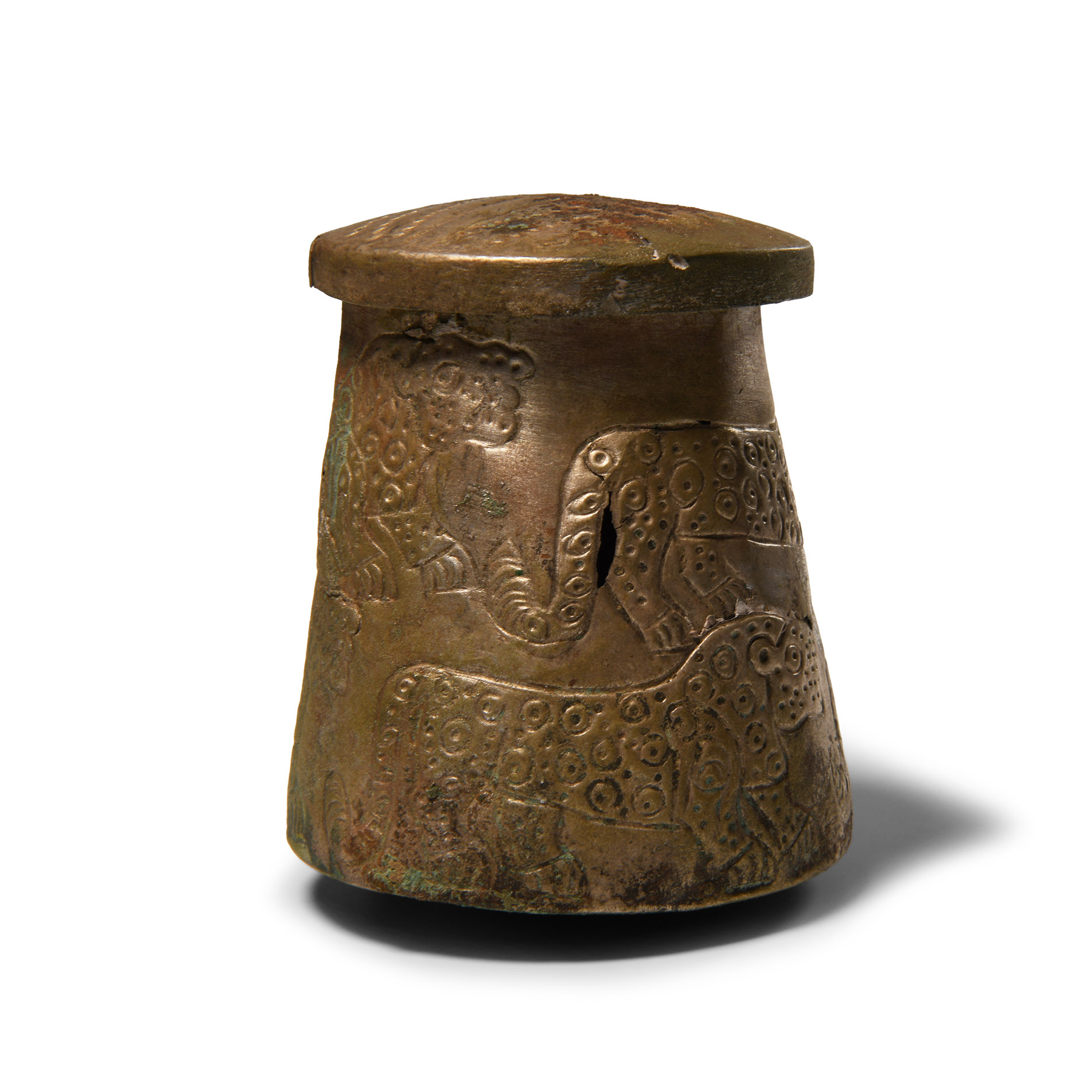Bactrian Lidded Silver Vessel with Leopards