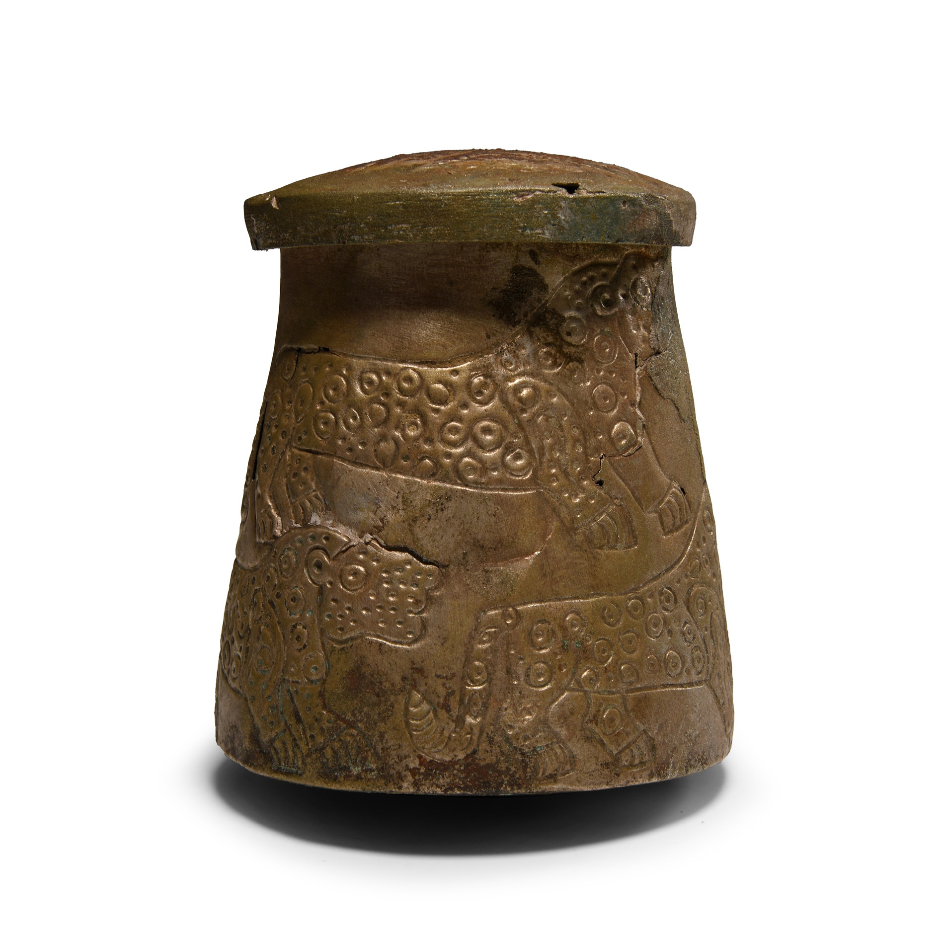 Bactrian Lidded Silver Vessel with Leopards