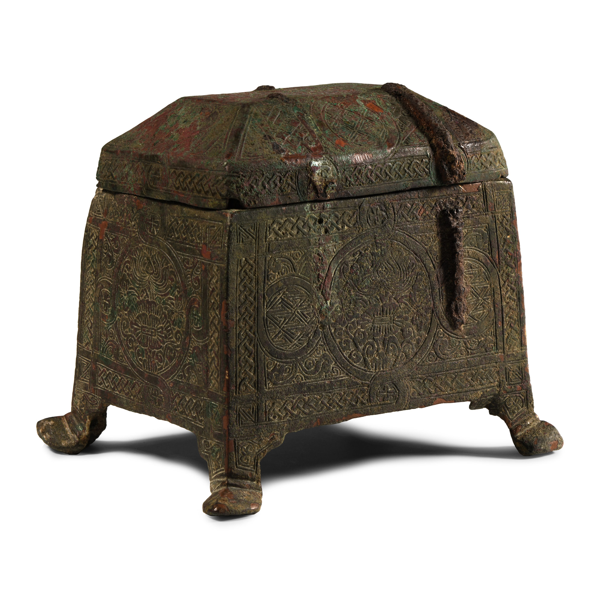 Arab-Byzantine Bronze Casket with Crosses and Naskh Inscription