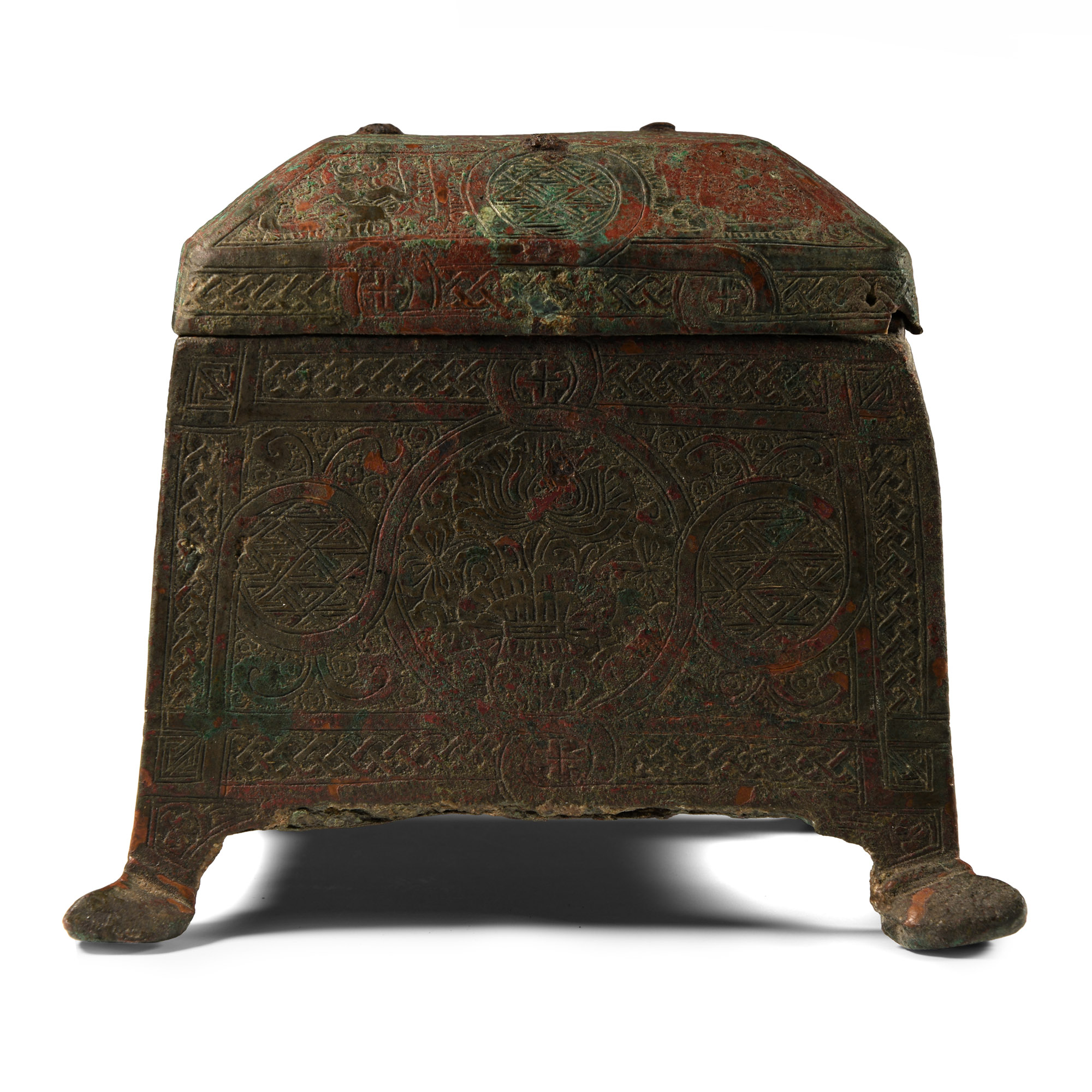 Arab-Byzantine Bronze Casket with Crosses and Naskh Inscription