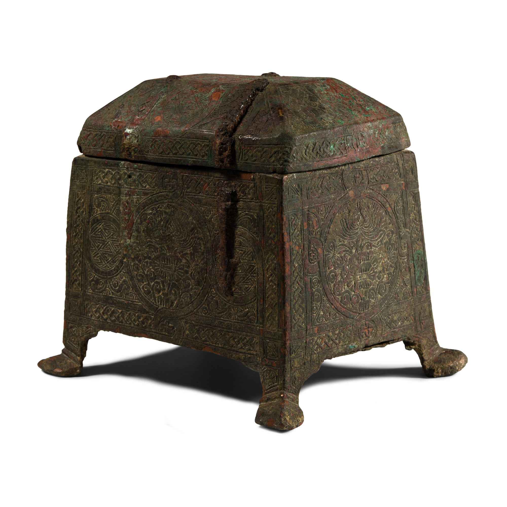 Arab-Byzantine Bronze Casket with Crosses and Naskh Inscription