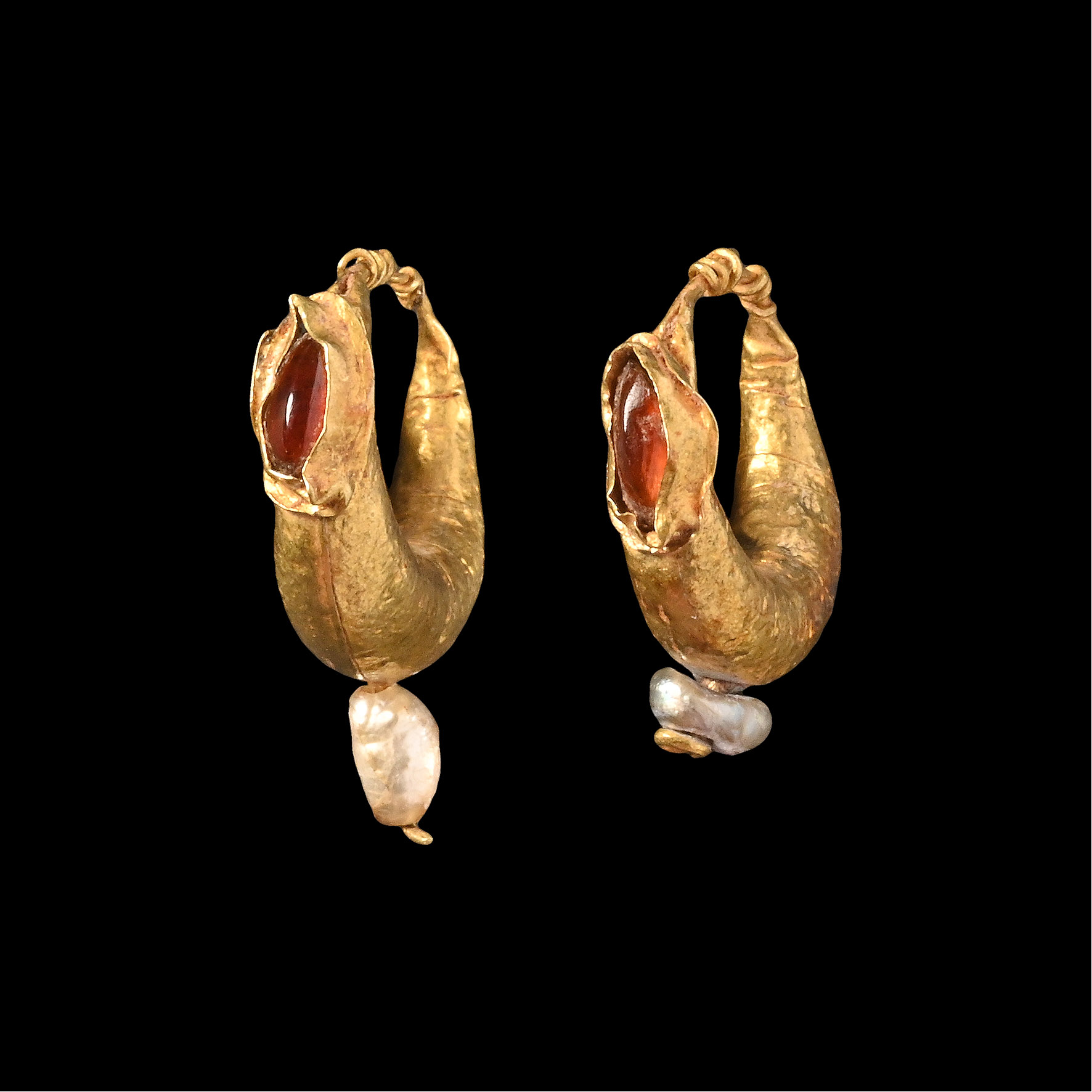 Greek Gold and Garnet Earrings