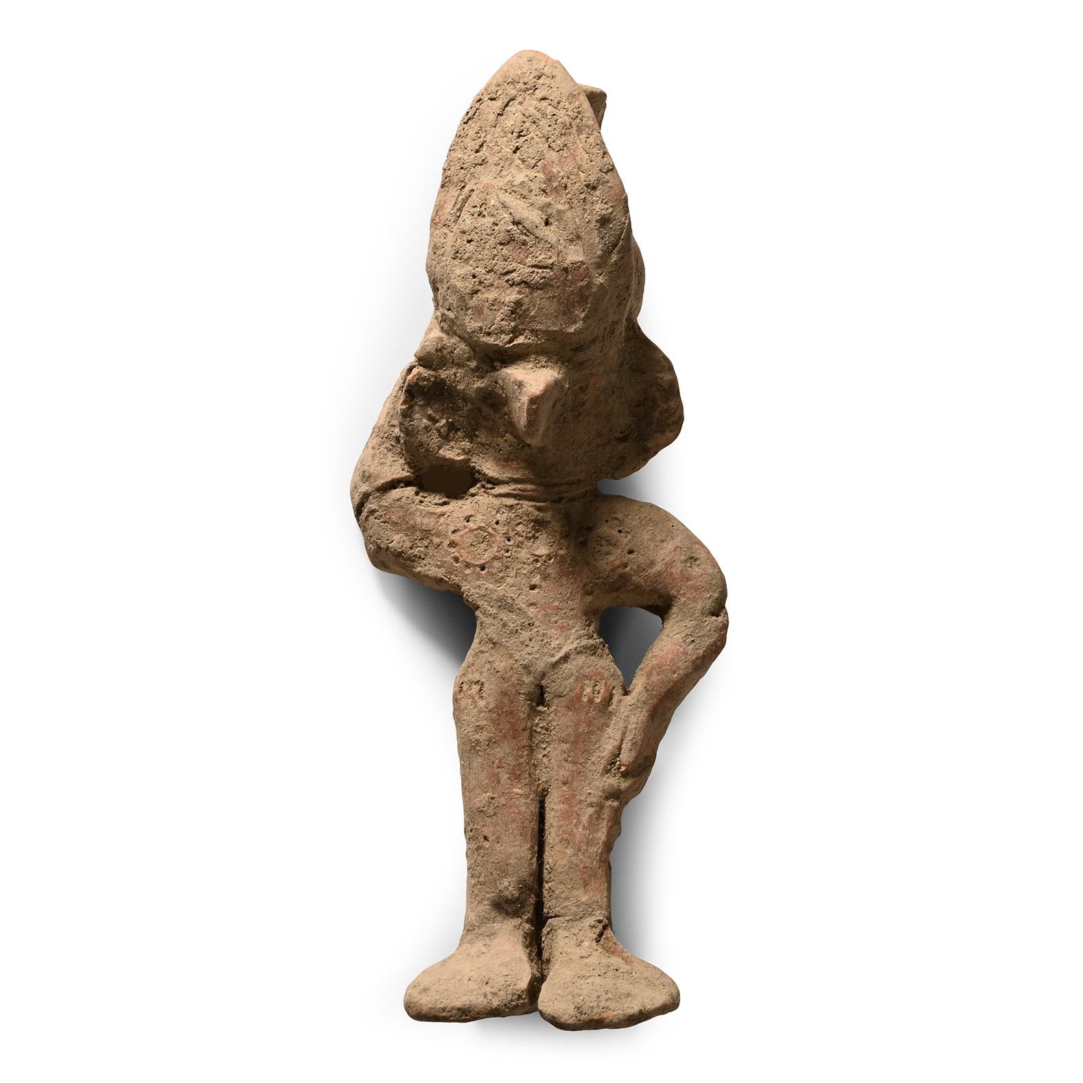 South American Chancay Terracotta Figure with Pitcher