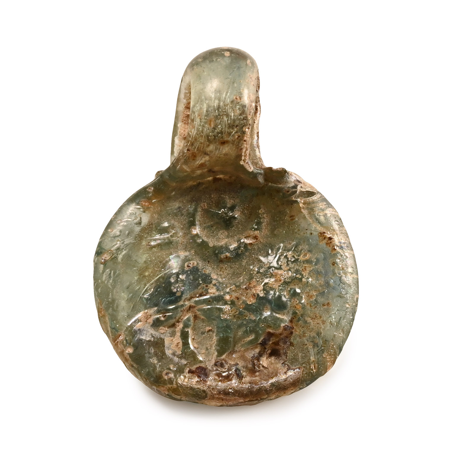Late Roman Glass Lion Pendant with Star and Crescent