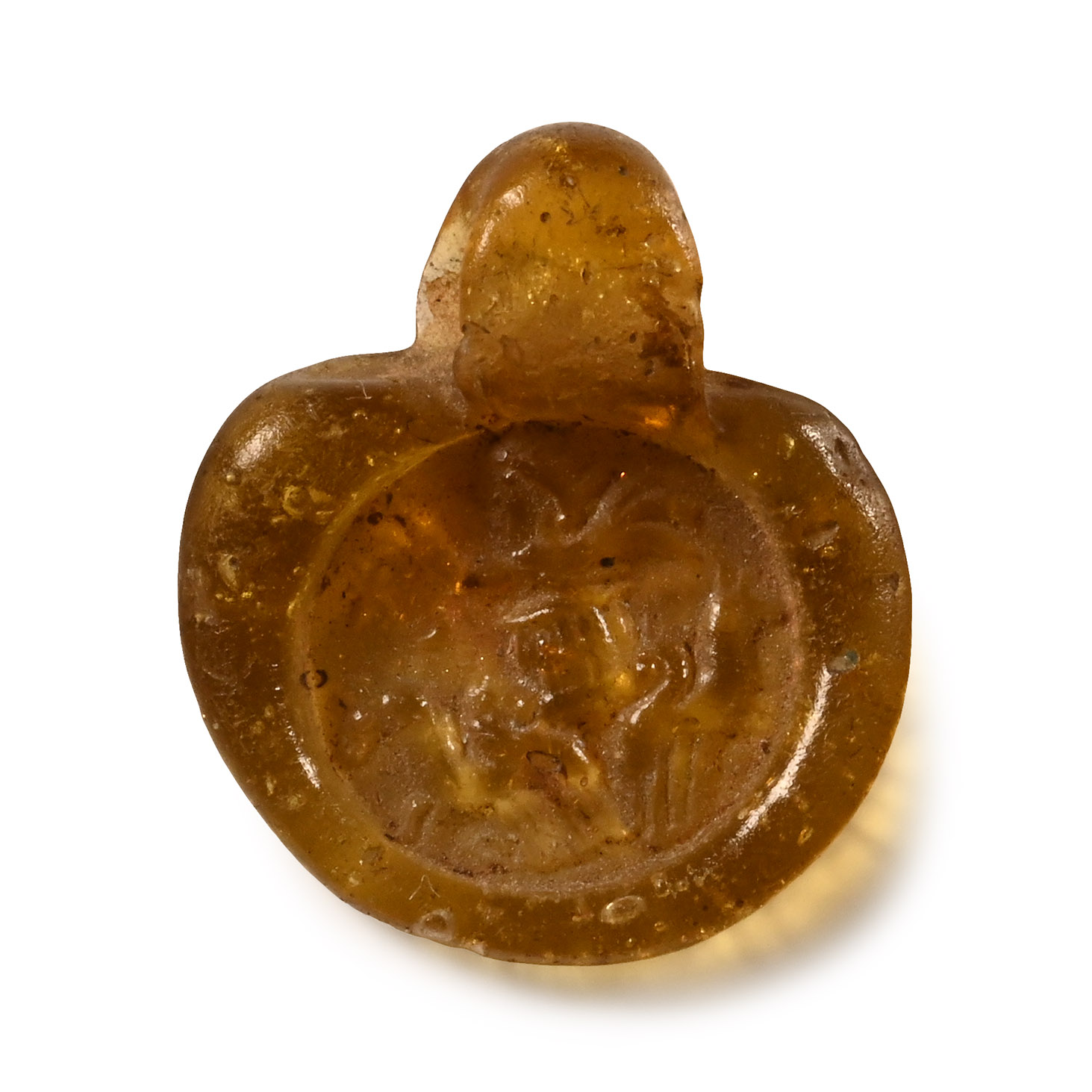 Late Roman Glass Pendant with Helios Apollo on Quadriga