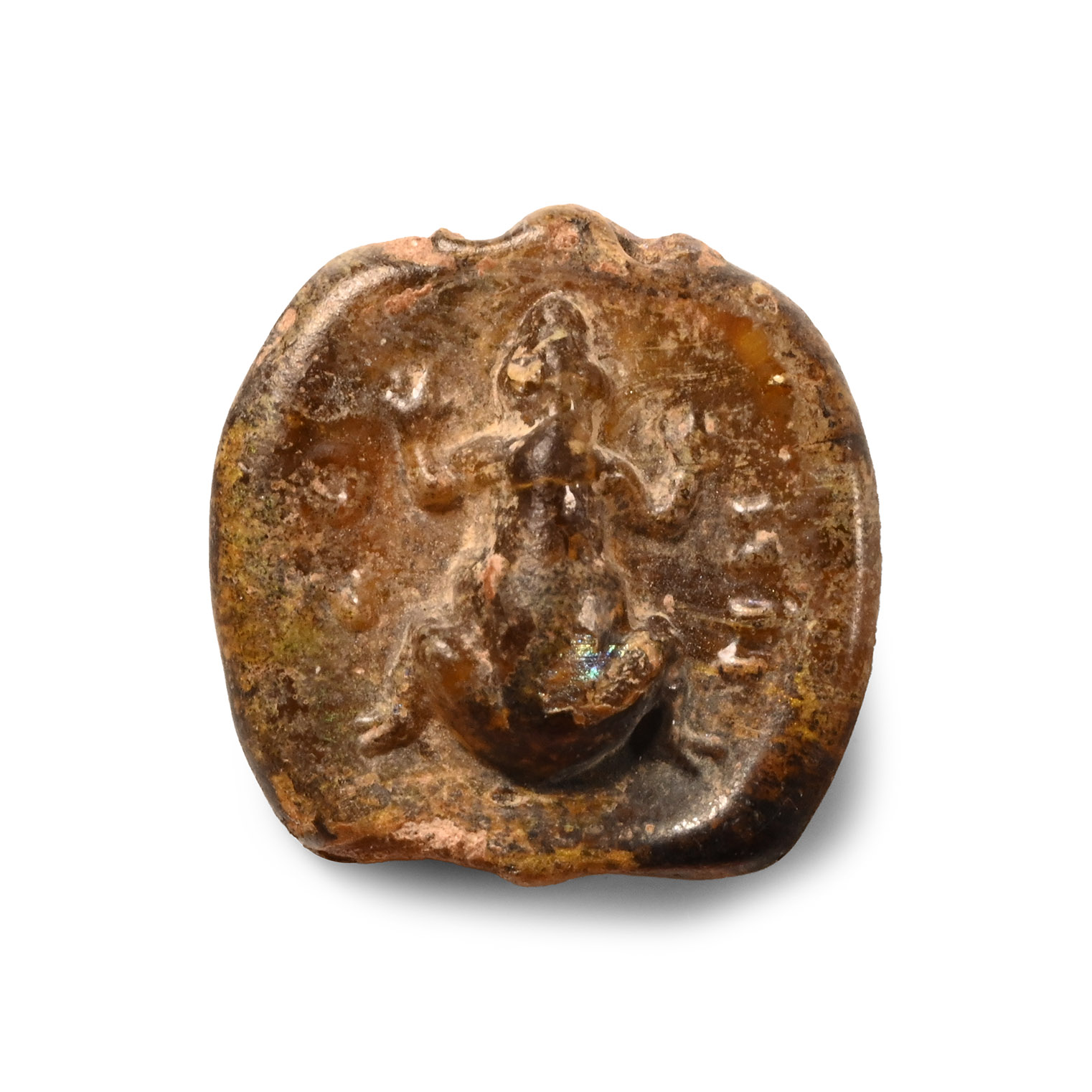 Late Roman Glass Pendant with Frog and 'Life' Inscription