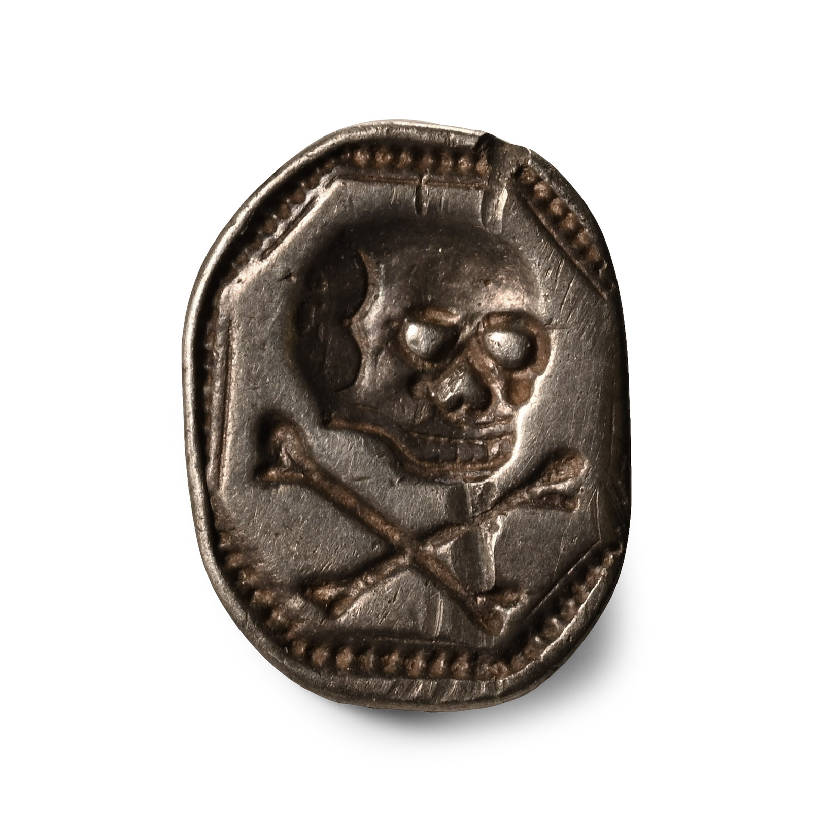 Tudor Silver Seal Matrix Head with Skull and Crossed Bones