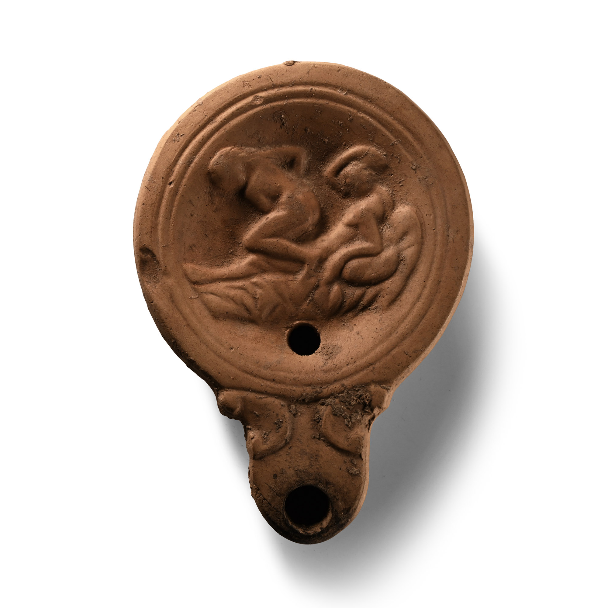 Roman Terracotta Oil Lamp with Erotic Scene
