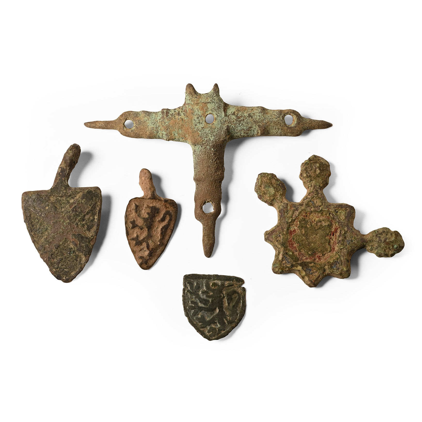 Medieval Bronze Knight's Heraldic Horse Harness Pendant Group