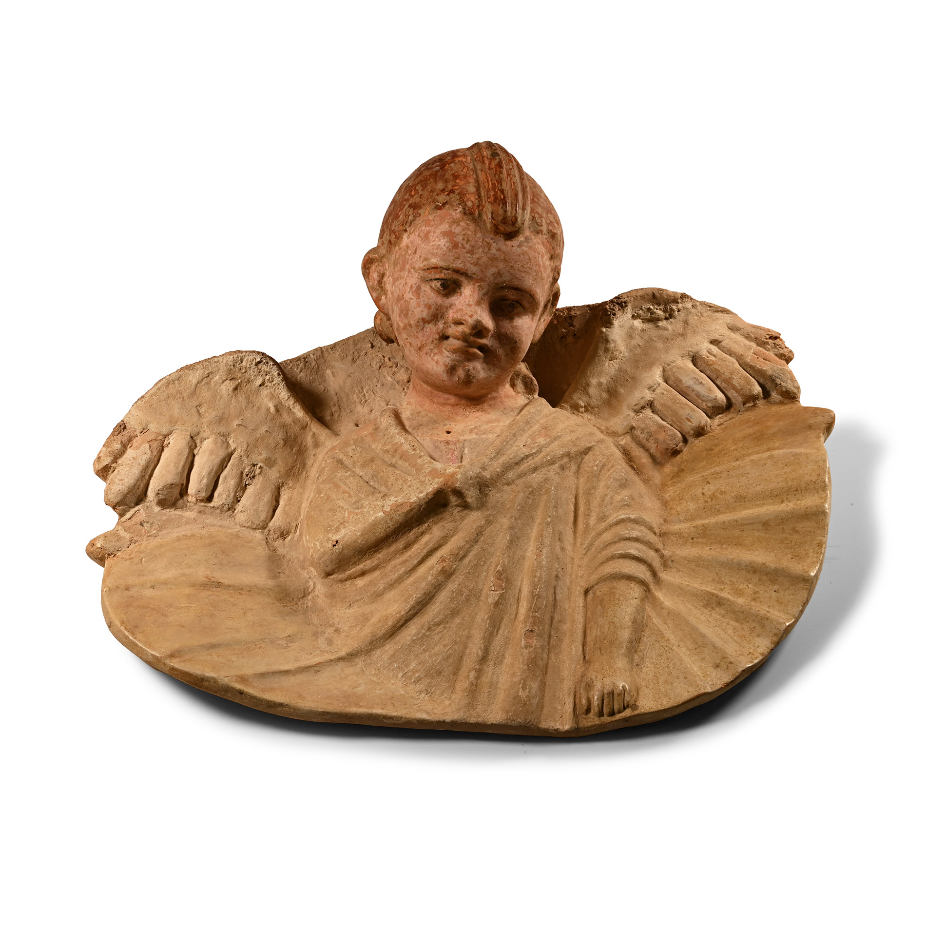 Post Medieval Painted Terracotta Cherub Applique