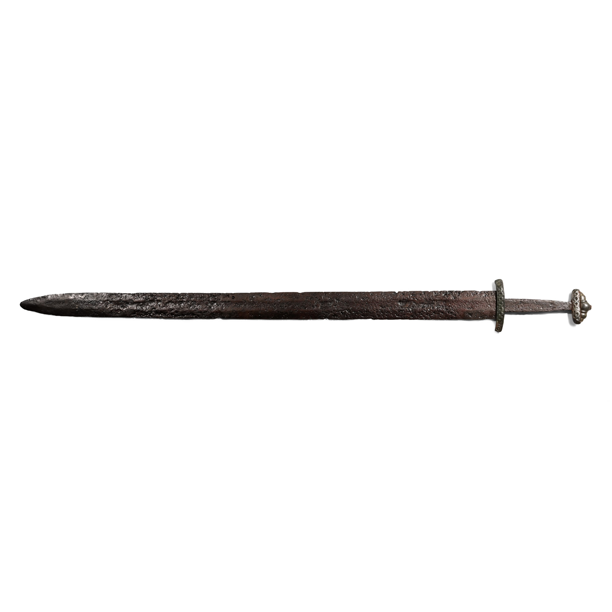 Viking Age Iron Pattern-Welded Sword with Bronze Jellinge Hilt
