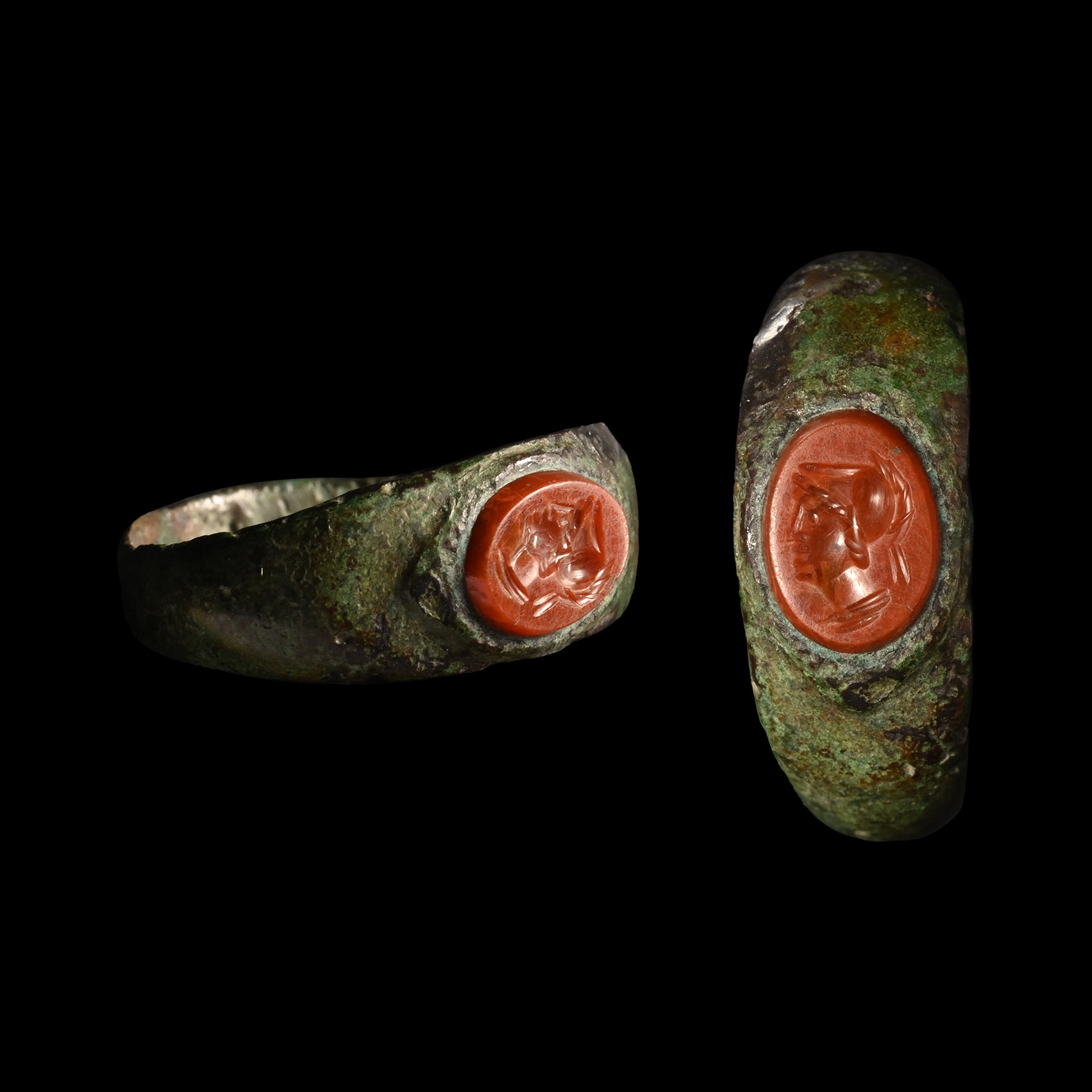 Roman Bronze Ring with Minerva Gemstone