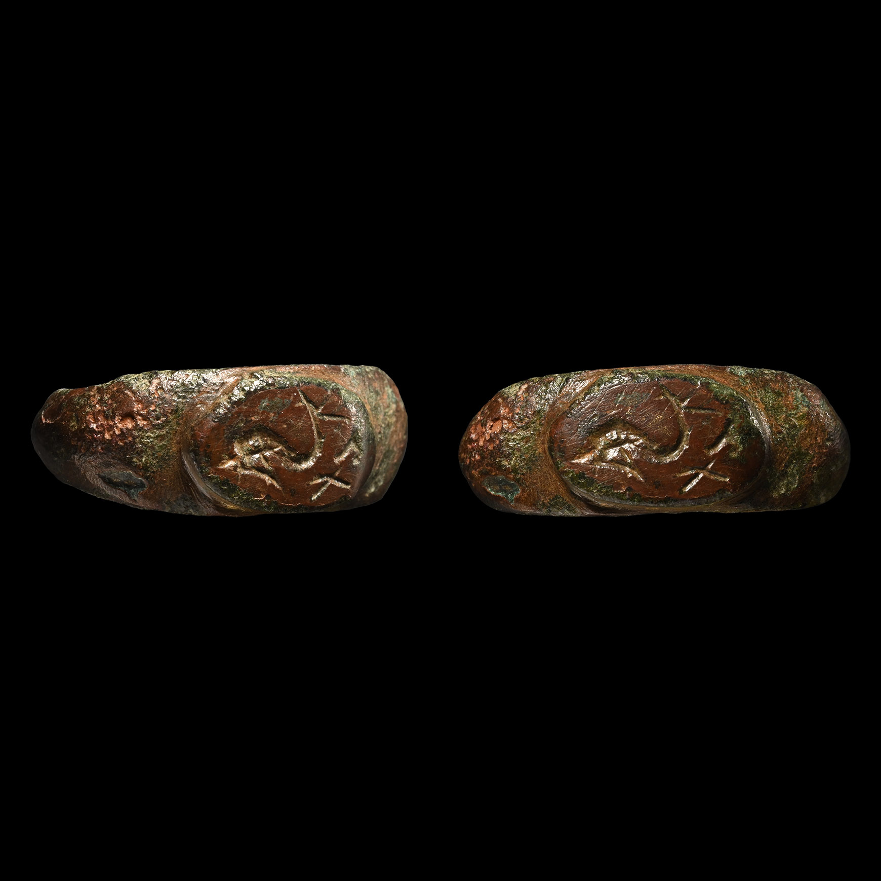 Roman Bronze Ring with Dolphin