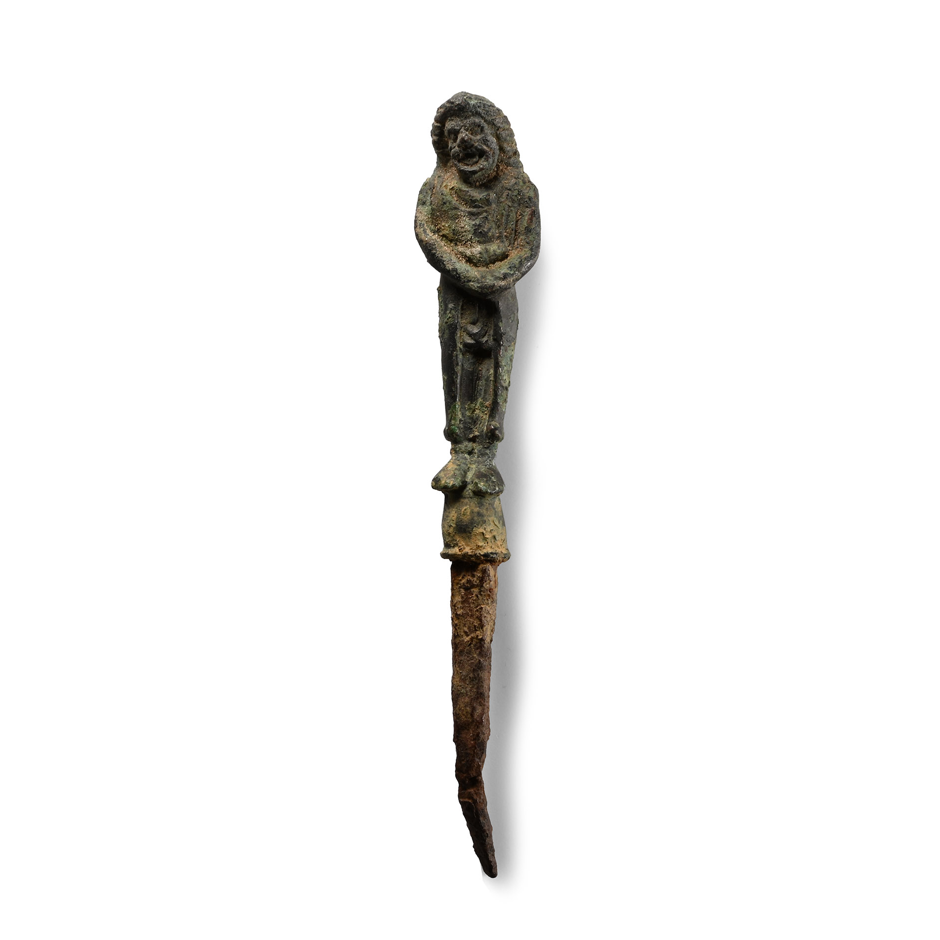 Roman Bronze Pin Finial with Actor