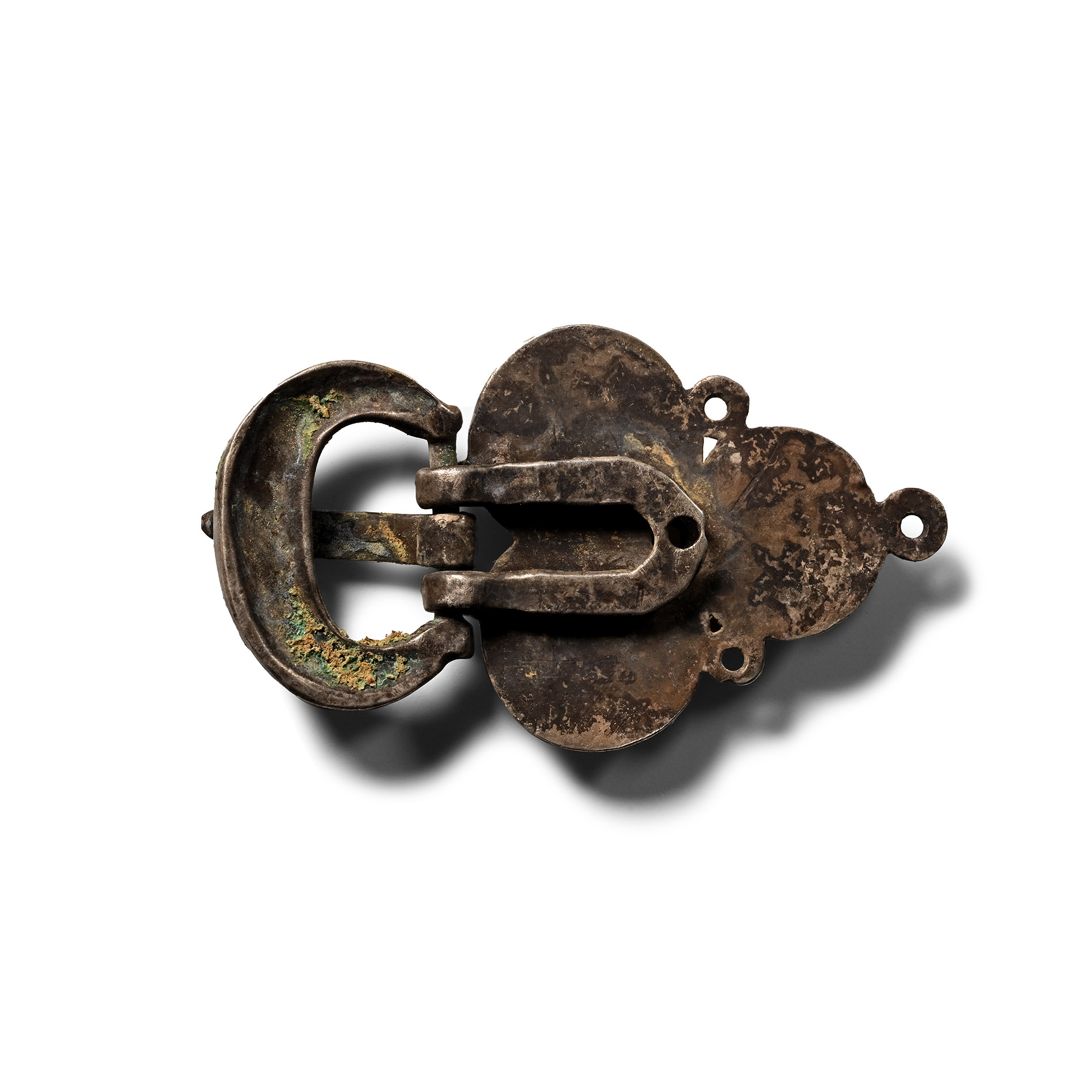 Merovingian Silver Buckle with Garnet Cabochons