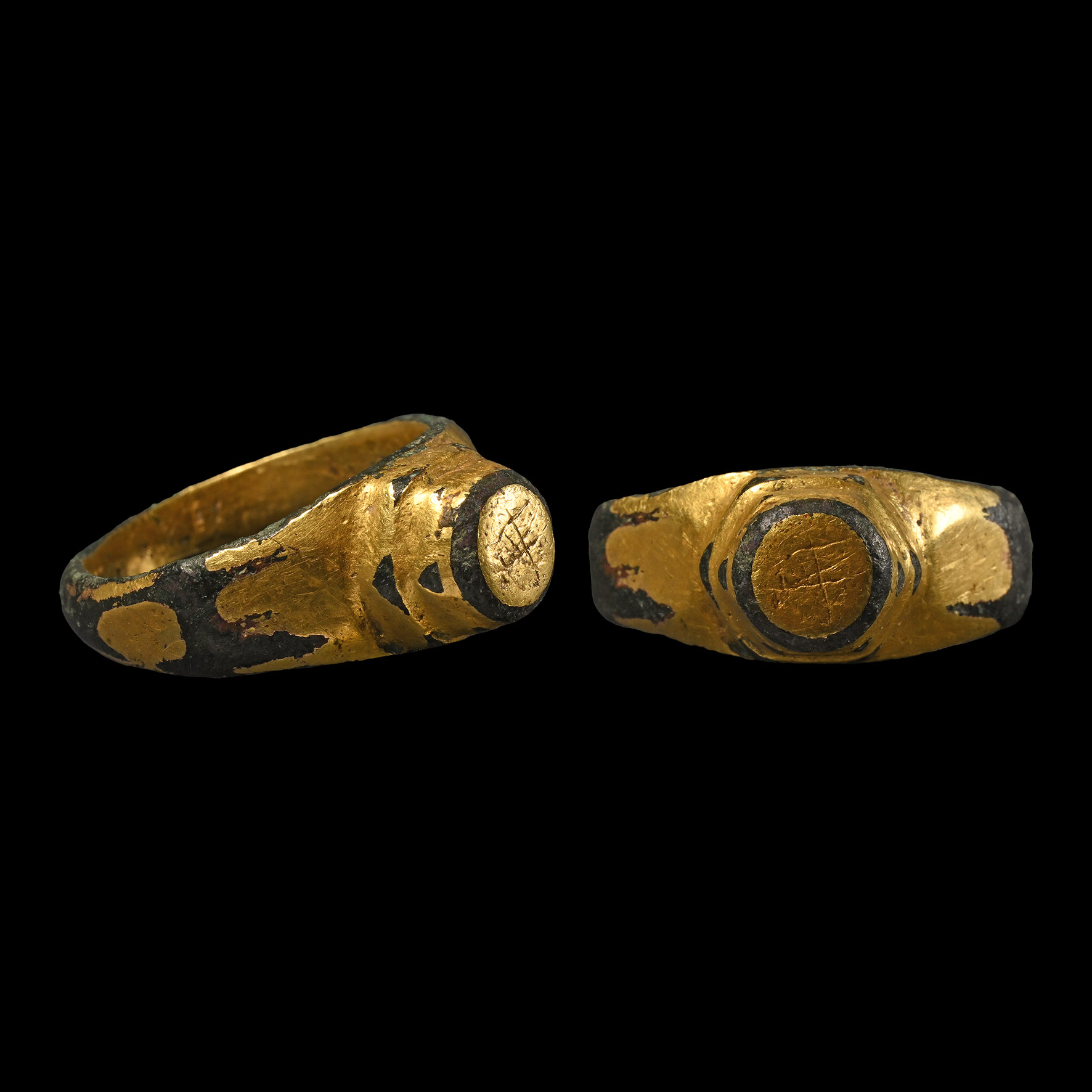 Medieval Gilt Bronze Ring with Monogram