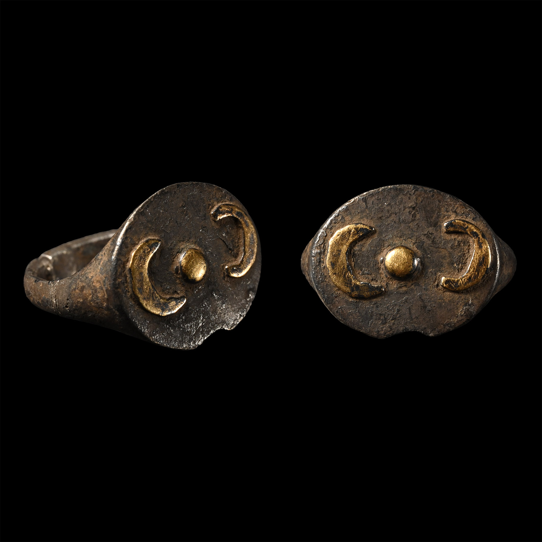 Greek Silver Ring with Gold Inlays