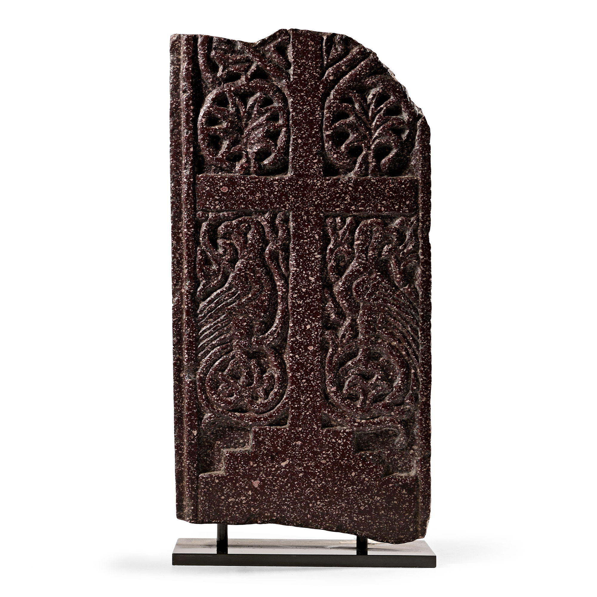 Byzantine Porphyry Relief with Cross Surrounded by Two Birds