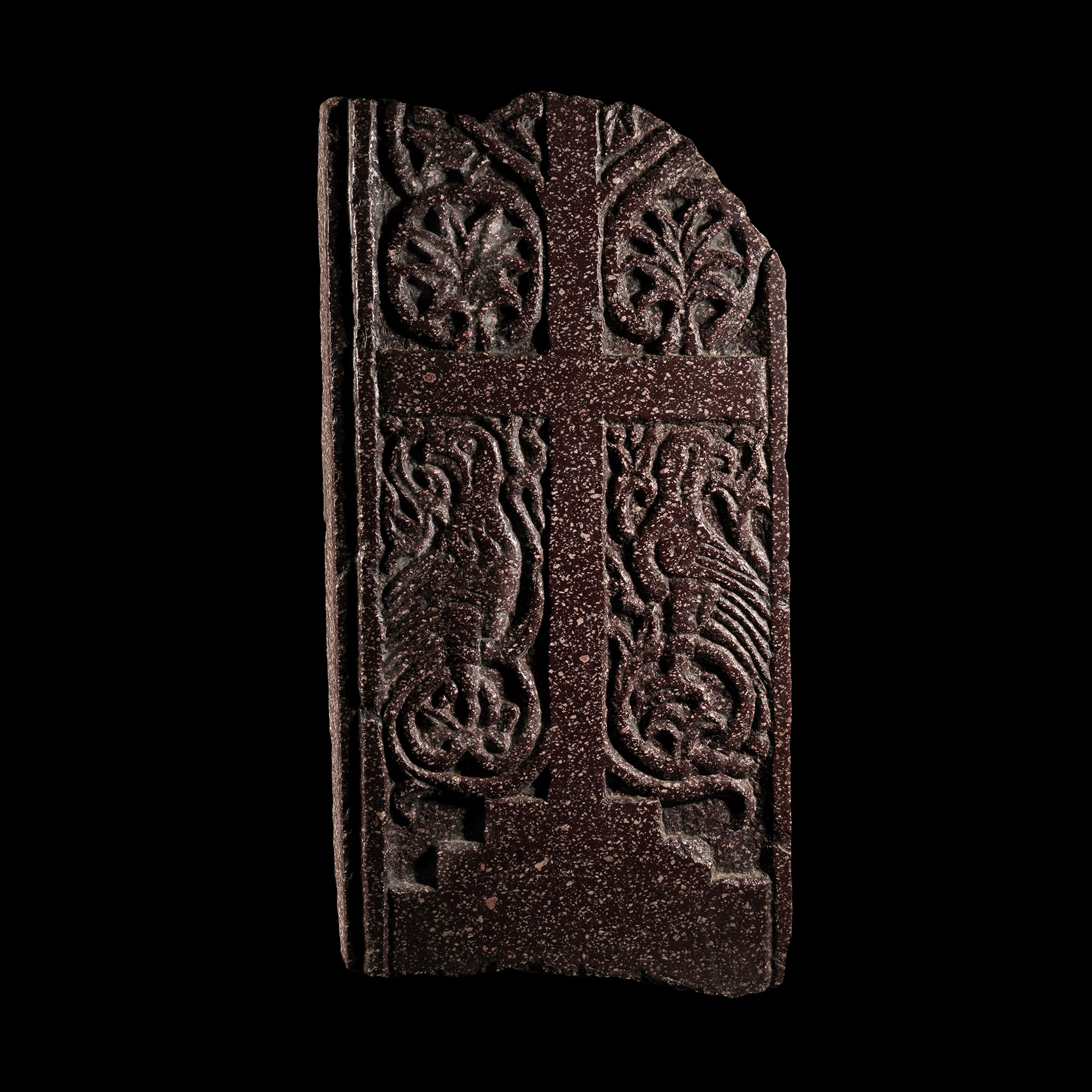 Byzantine Porphyry Relief with Cross Surrounded by Two Birds