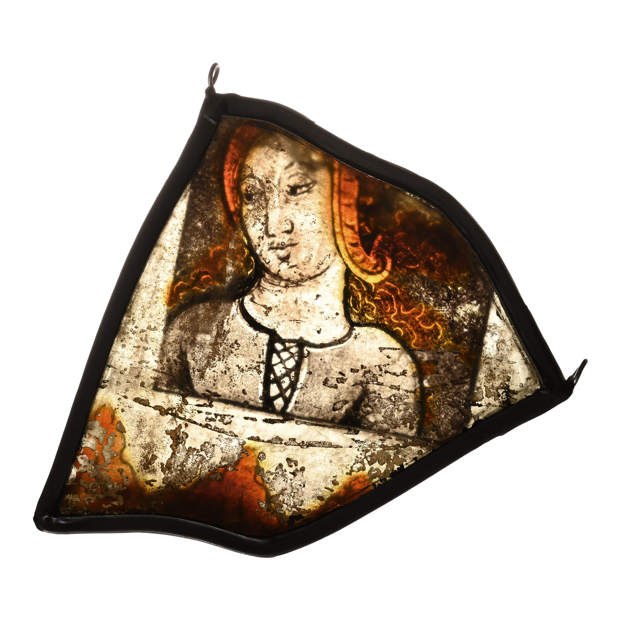 Renaissance Stained Glass Panel of a Woman Praying from a Window