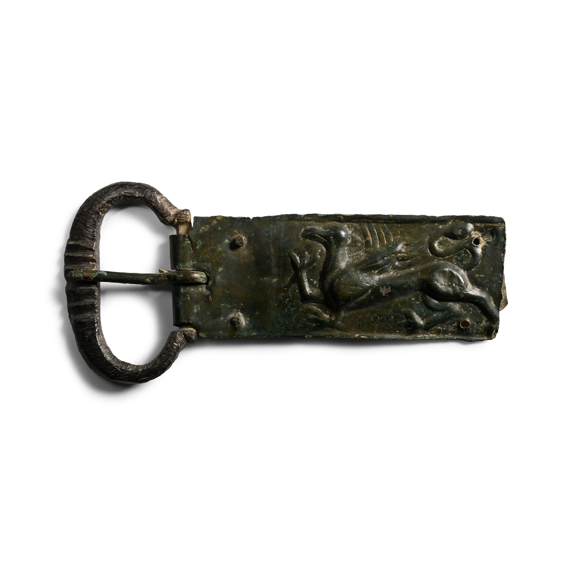 Medieval Bronze Buckle with Repoussé Griffin