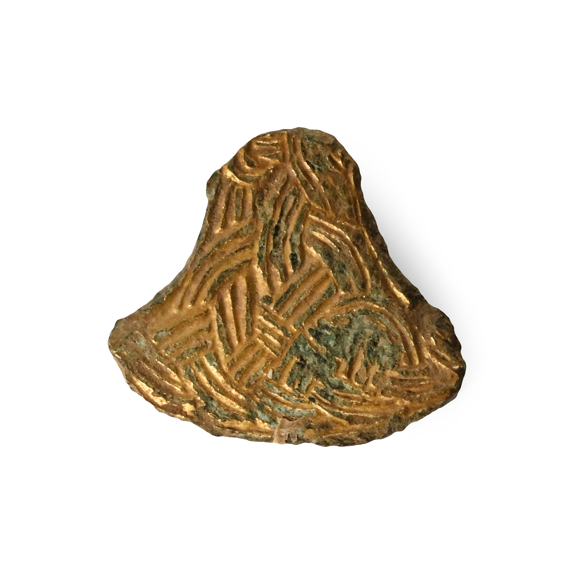 Anglo-Saxon Gilt Bronze Horse Harness Pelta Mount with Interlace