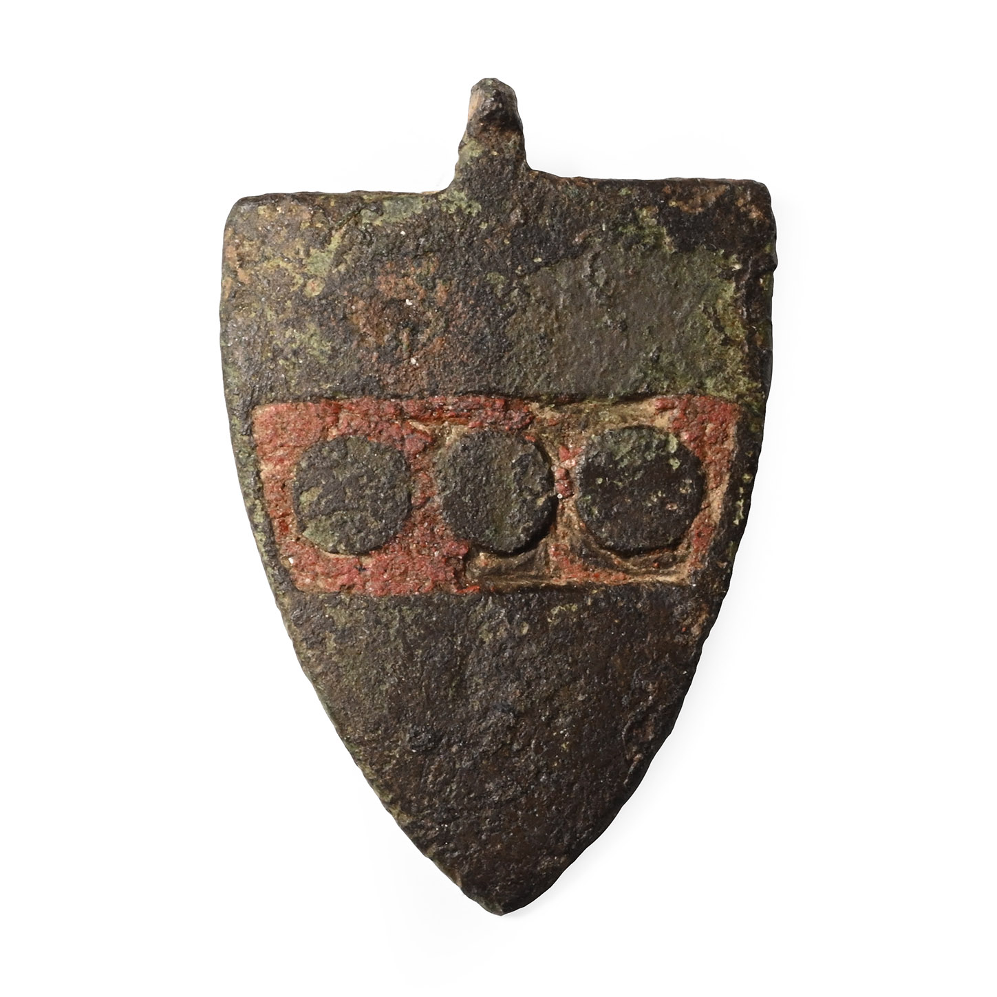 Medieval Enamelled 'Huntingfield, of Mendham Family' Bronze Knight's Heraldic Horse Harness Pendant