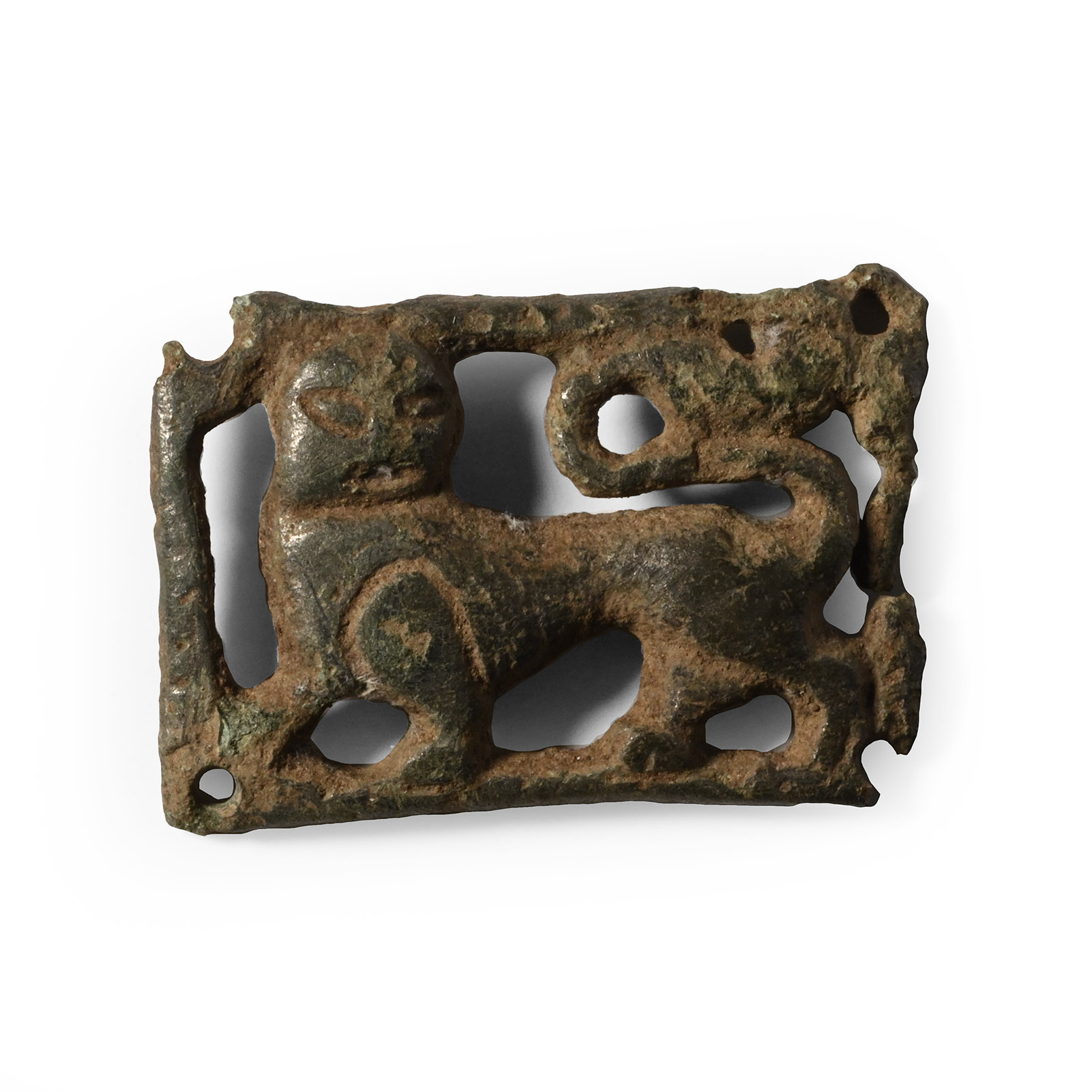 Medieval Romanesque Bronze Lion Belt Mount