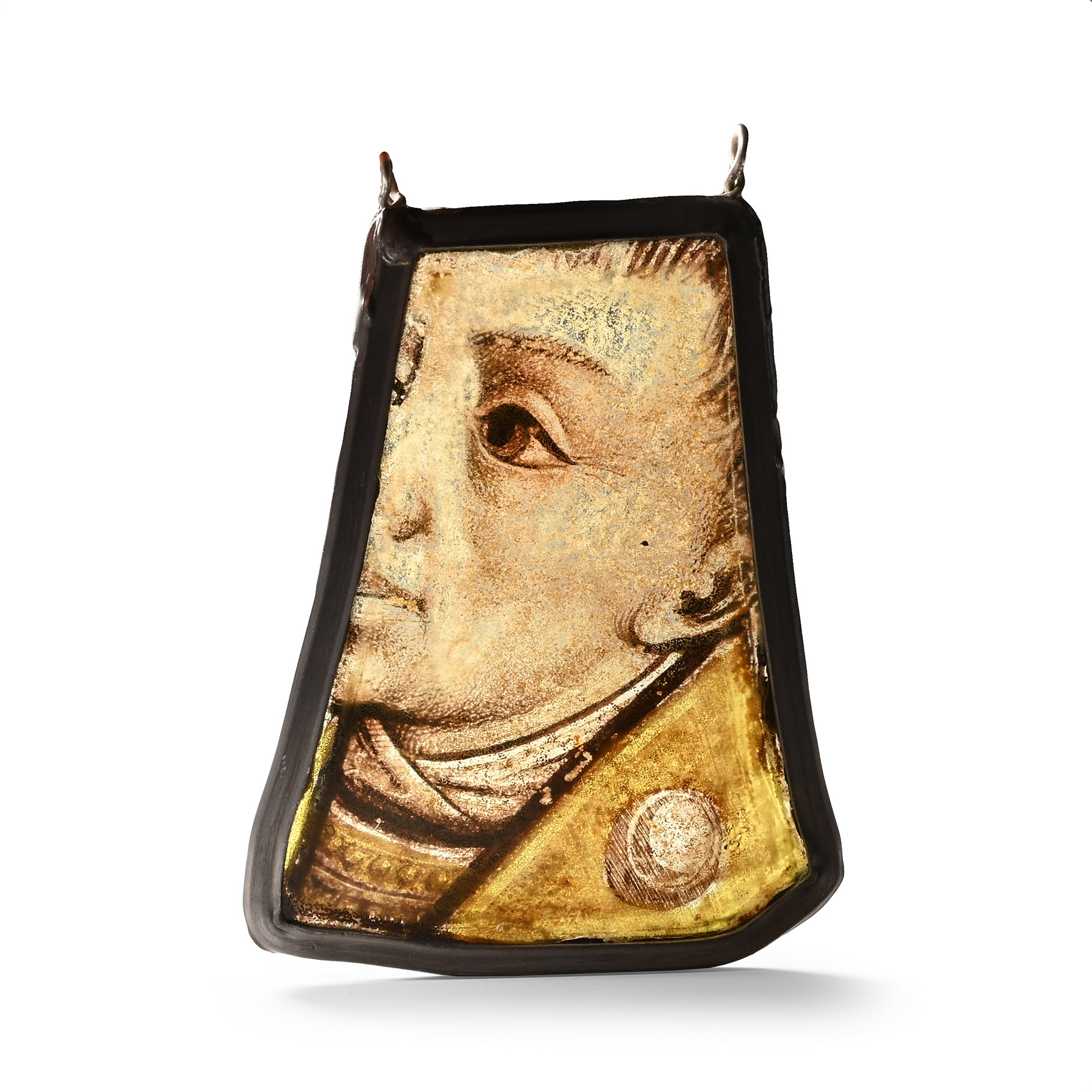 Medieval Stained Glass Panel of a Bishop