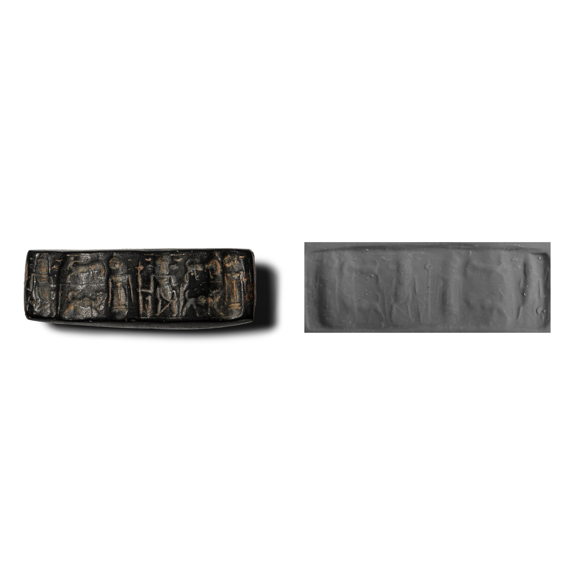 Western Asiatic Black Stone Stamp Seal with Processional Scene