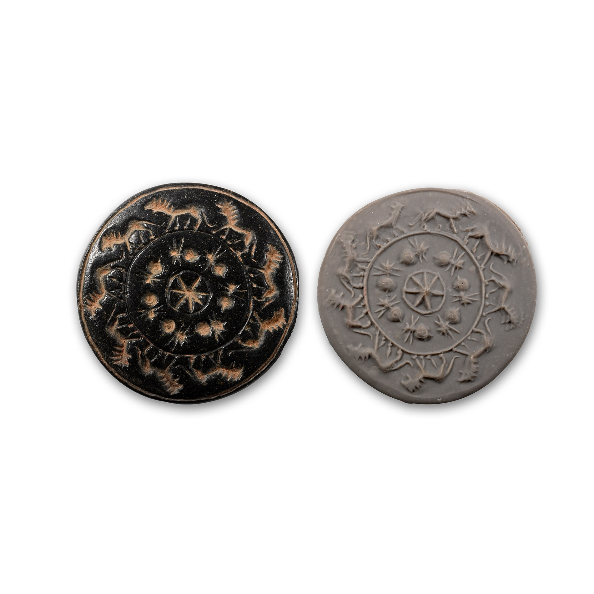Western Asiatic Circular Black Stone Seal with Lion Procession