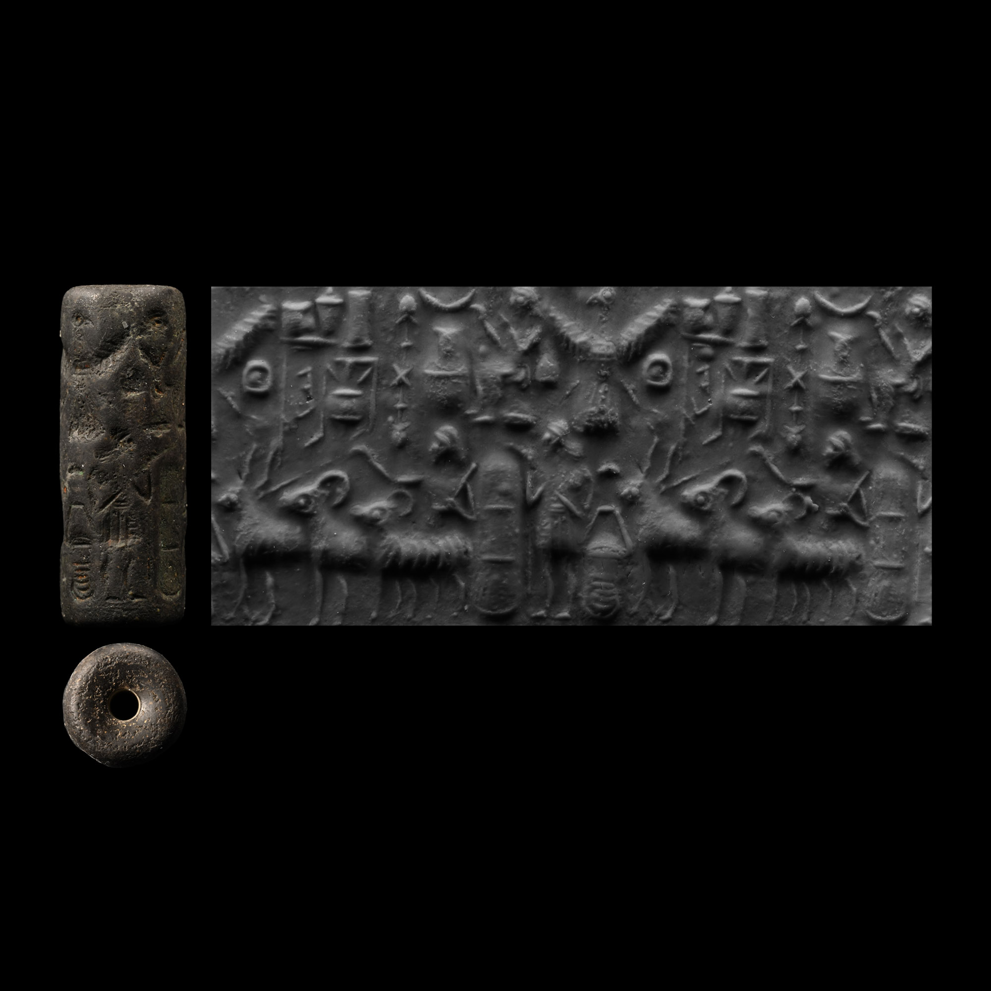 Western Asiatic Stone Cylinder Seal with Winged Figure
