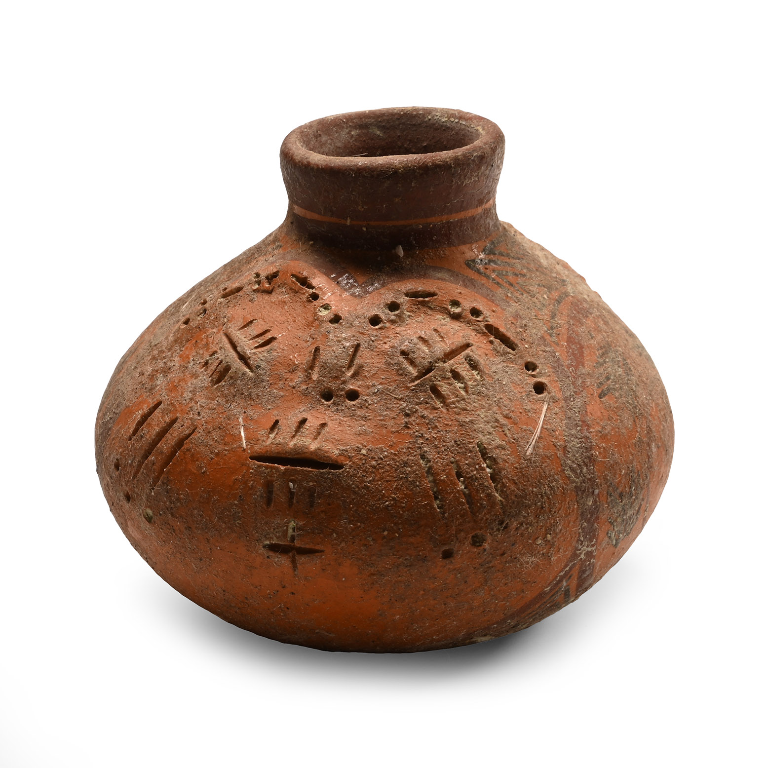 Pre-Columbian Face Design Pottery Jar