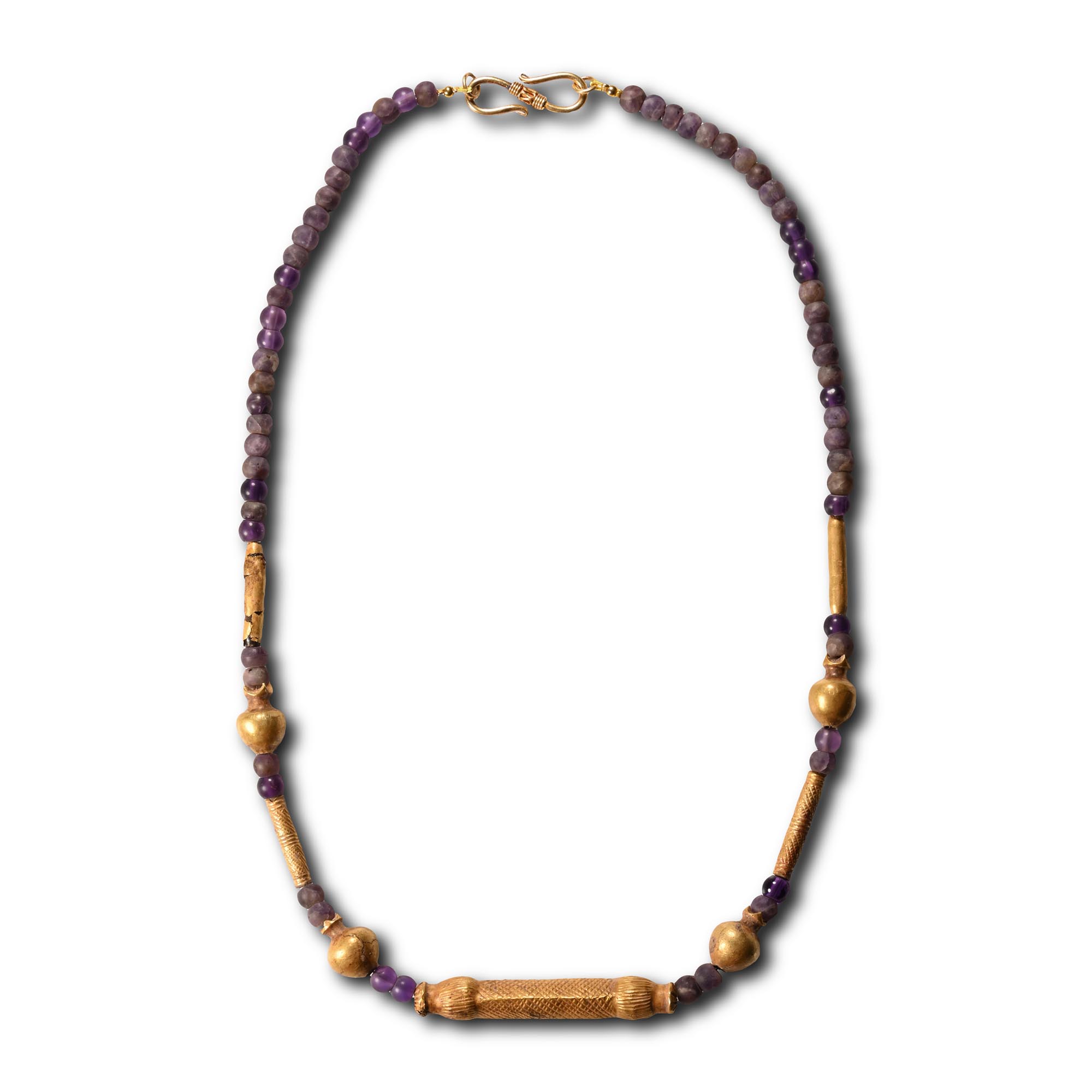 Mesopotamian Amethyst and Gold Bead Necklace