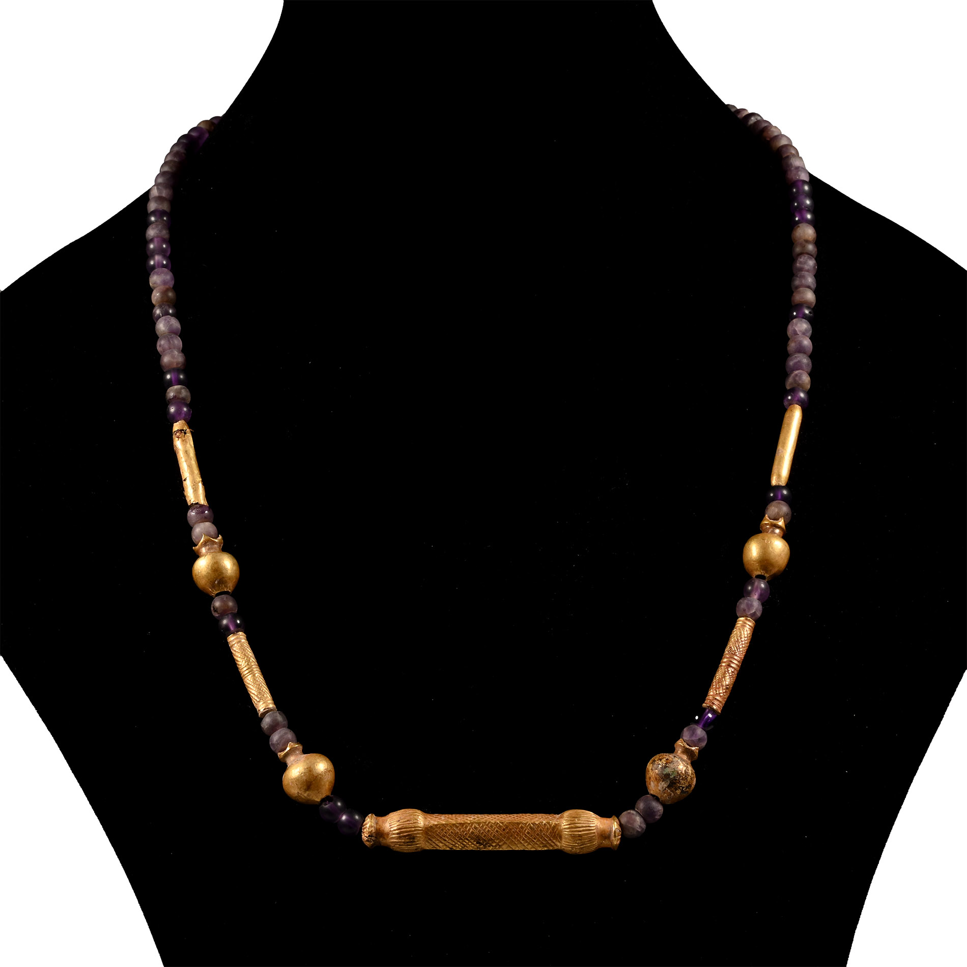 Mesopotamian Amethyst and Gold Bead Necklace