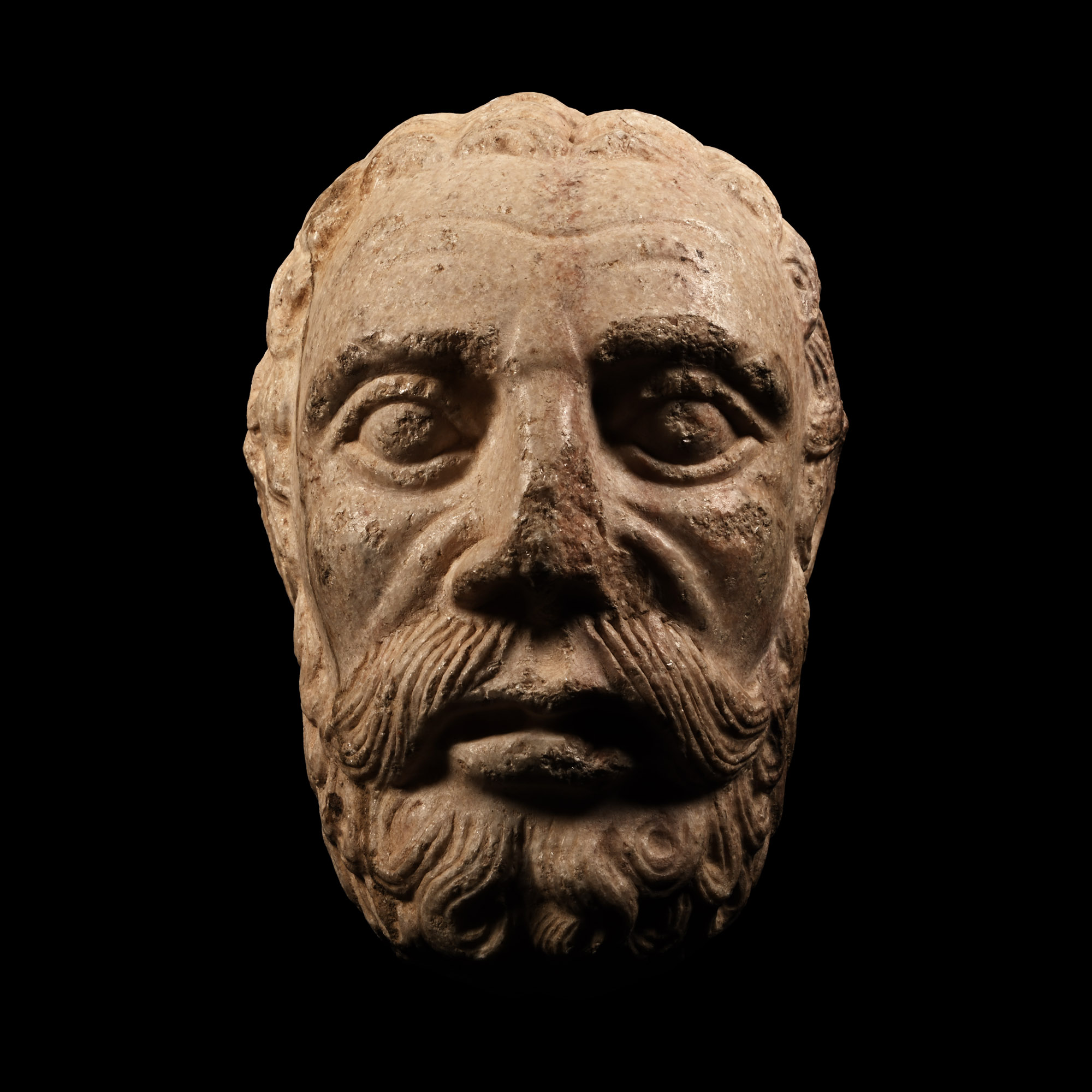Medieval Romanesque Marble Head of a Saint