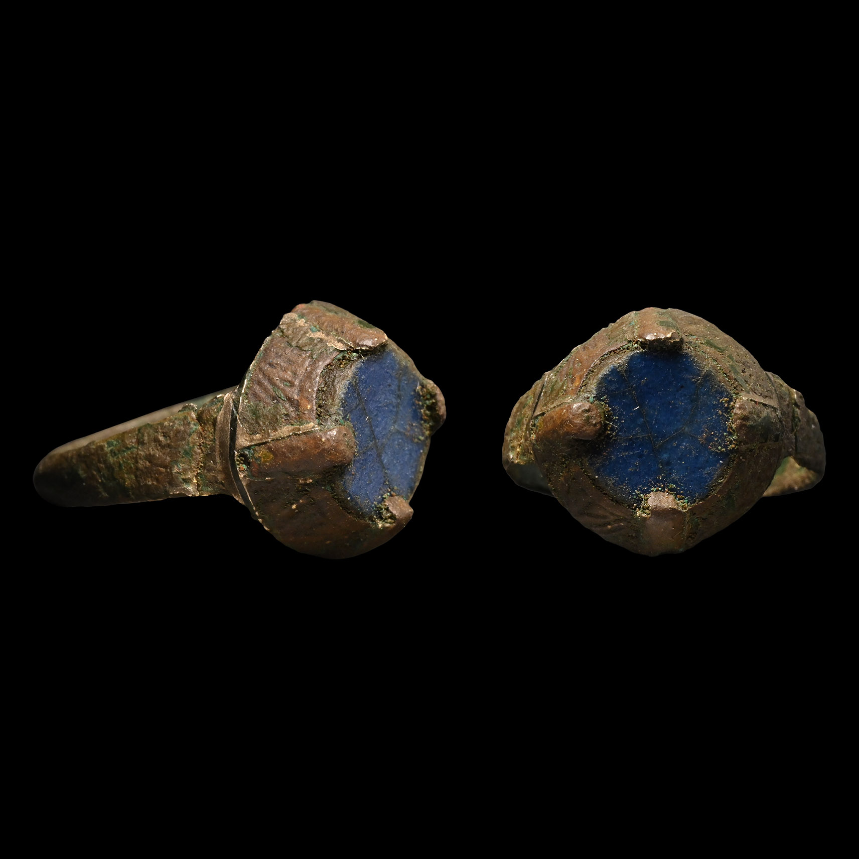 Western Asiatic Bronze Ring with Blue Glass Gemstone
