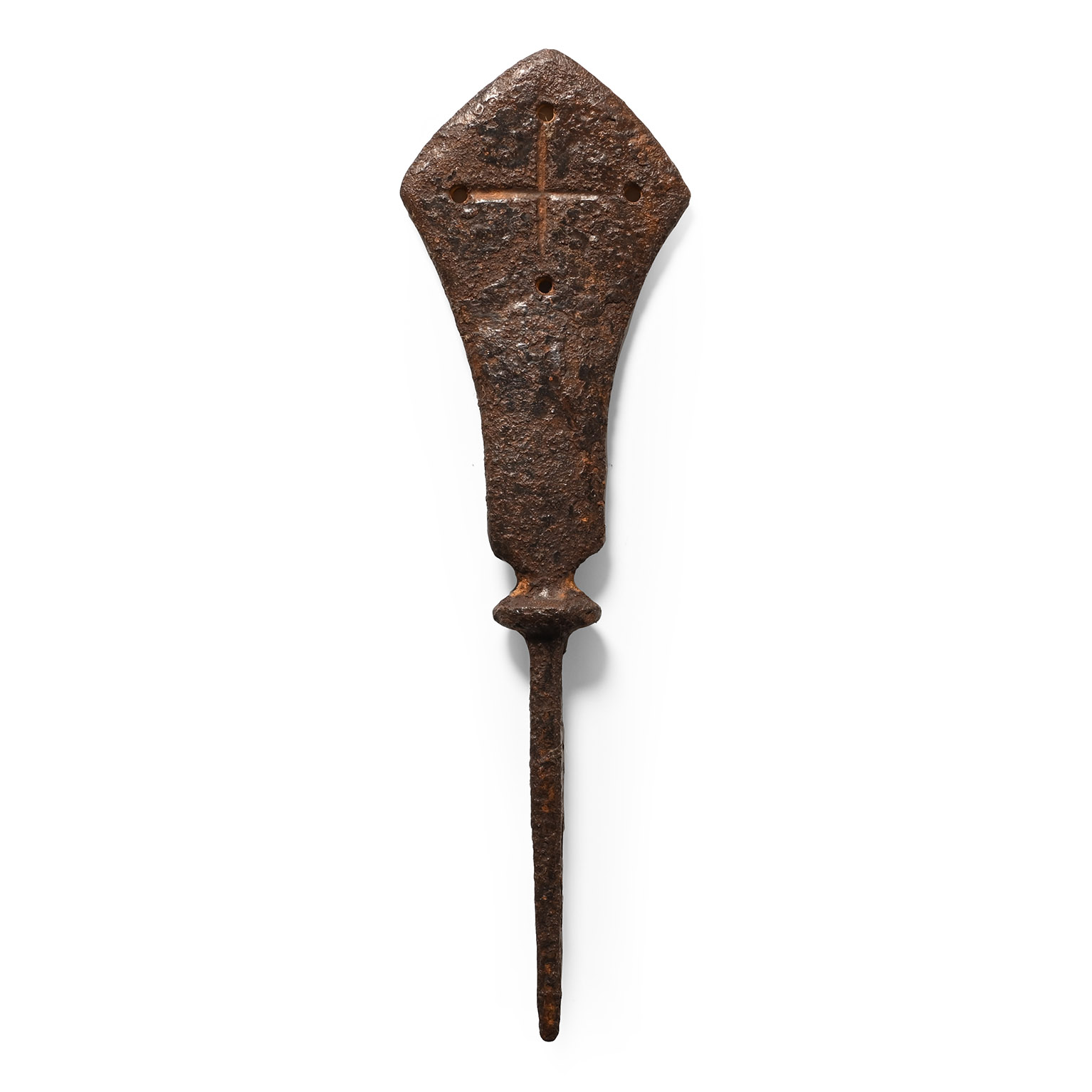 Medieval Iron Incendiary Fire Arrowhead with Pierced Cross