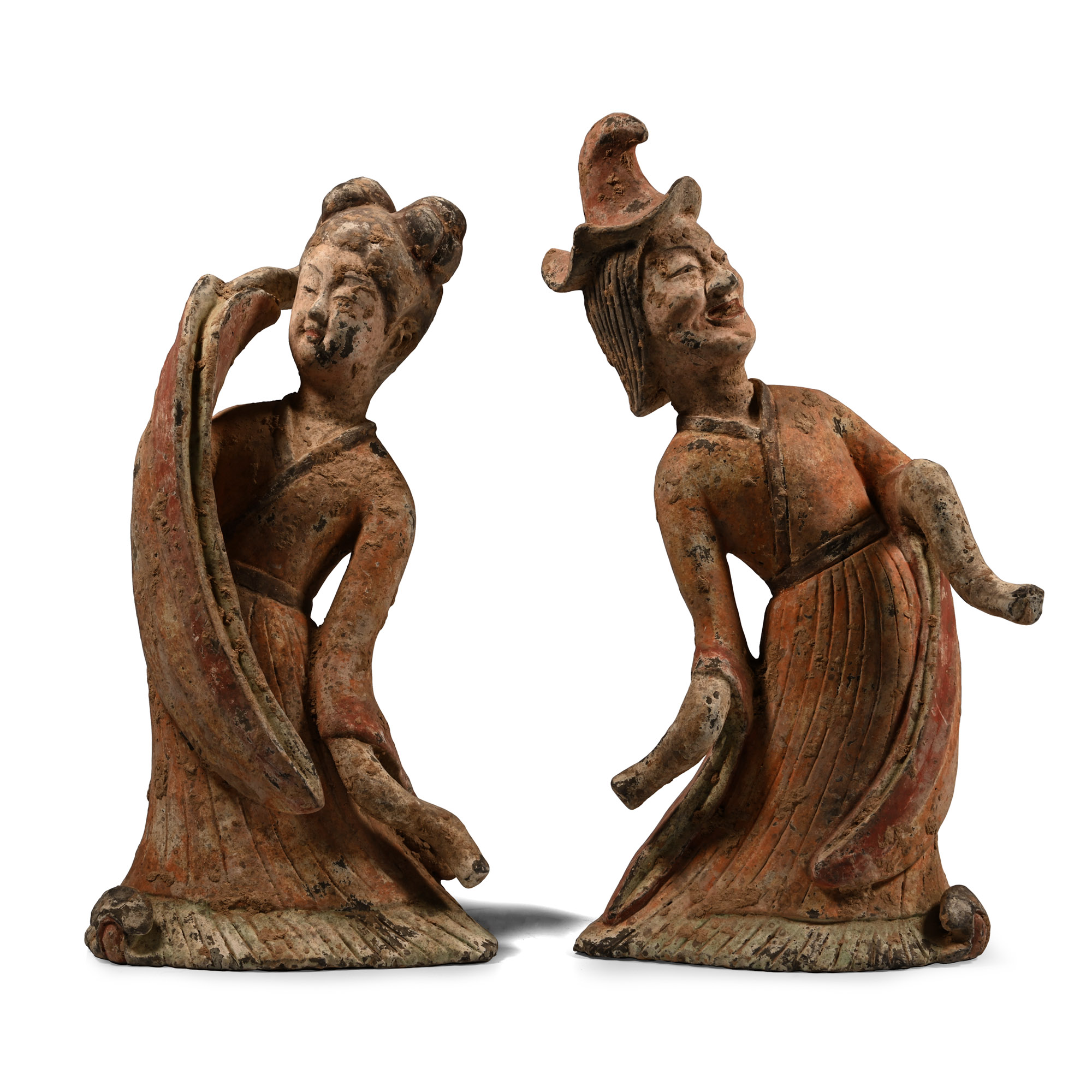 Chinese Tang Terracotta 'Beauty and Beast' Dancers