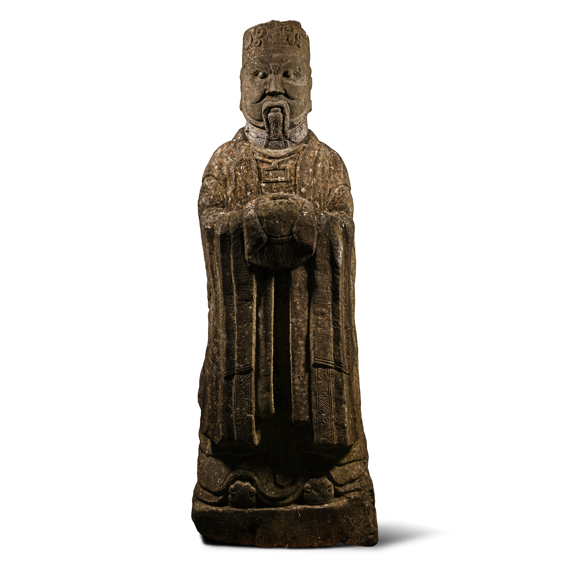Large Chinese Ming Limestone Courtier Statue