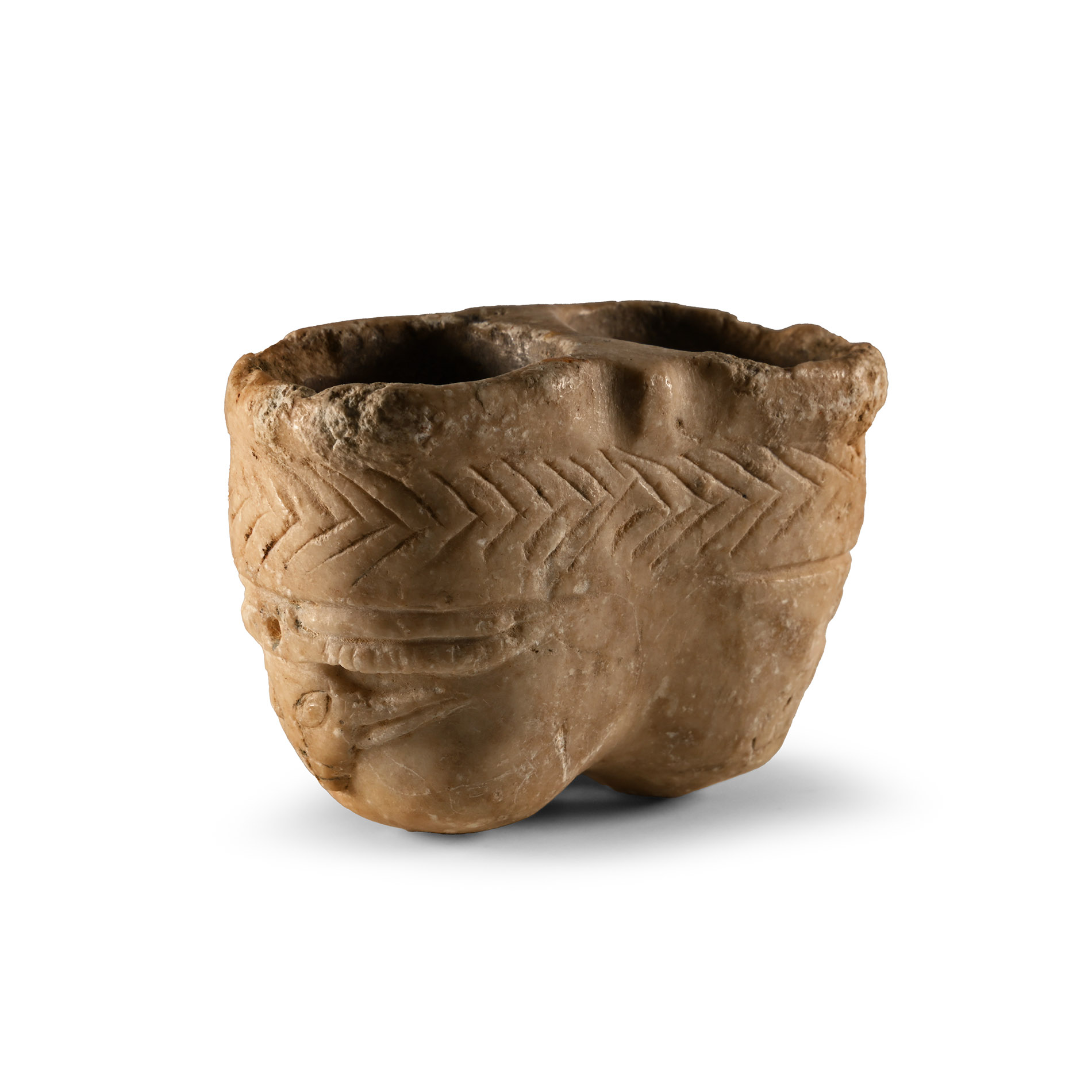 Mesopotamian Stone Double Kohl Pot with Animal Motifs