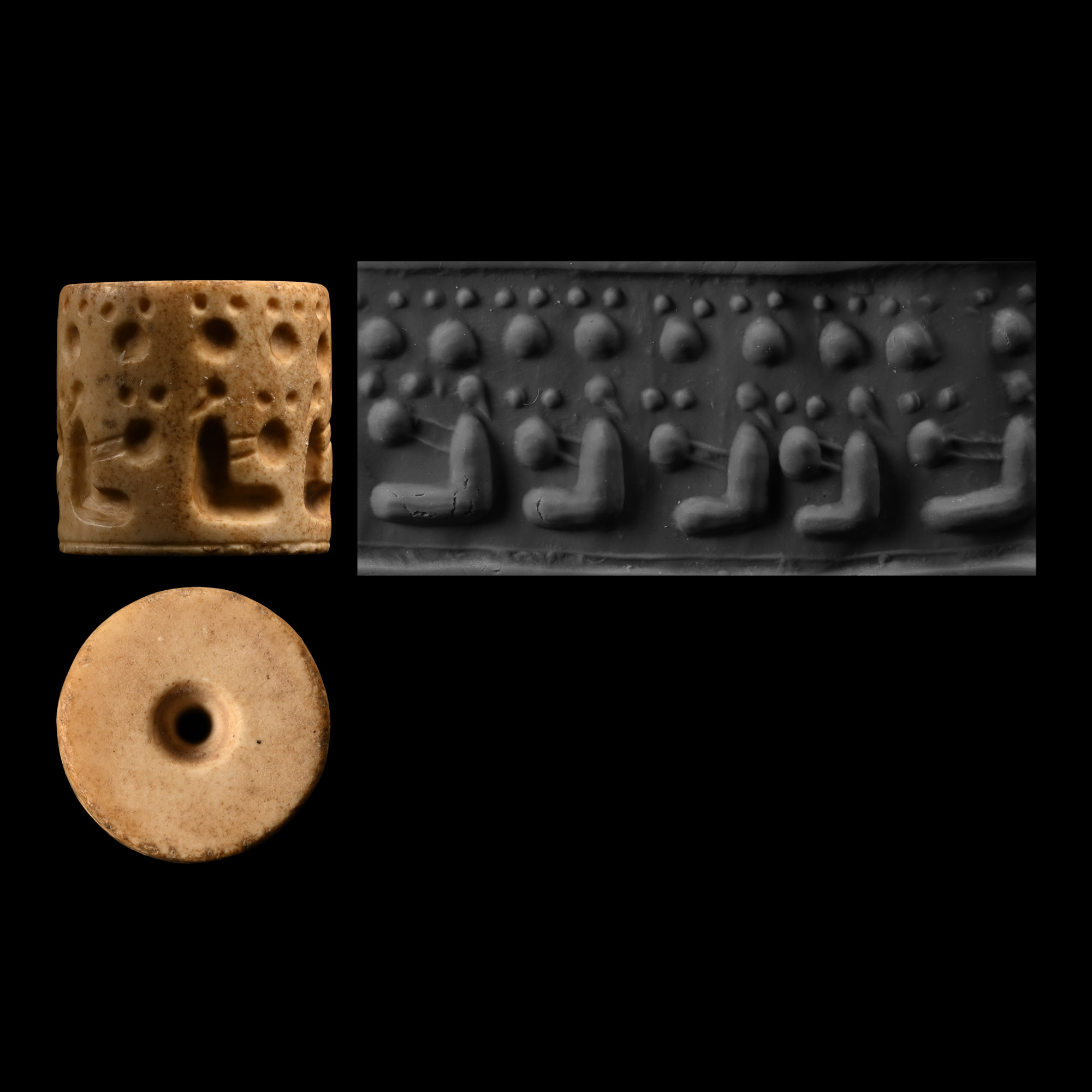 Jemdet Nasr Type White Stone Cylinder Seal with Seated Figures