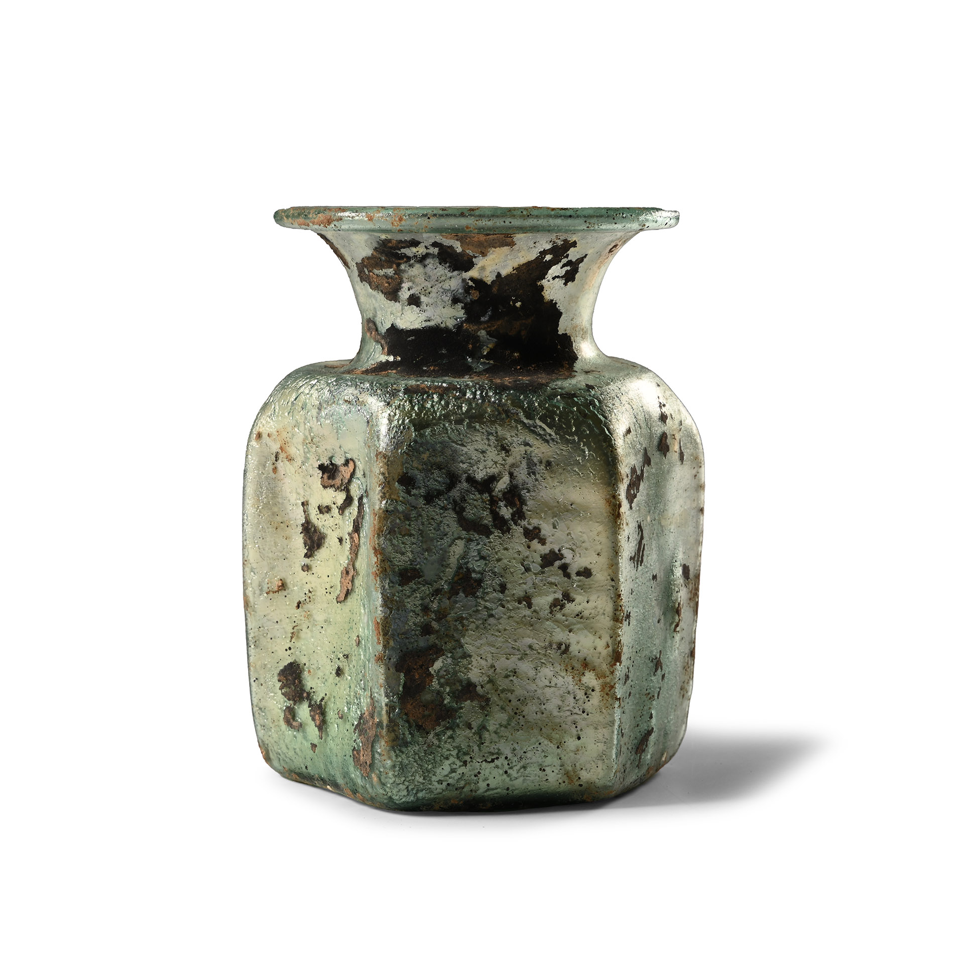 Roman Six-Sided Glass Jar with Iridescence