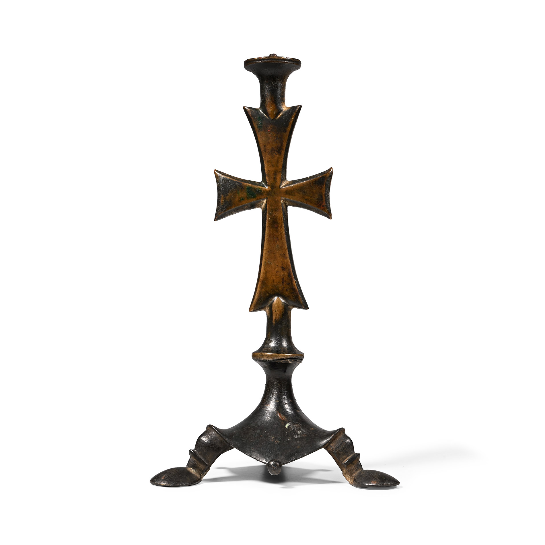 Medieval Bronze Altar Cross on Tripod Base