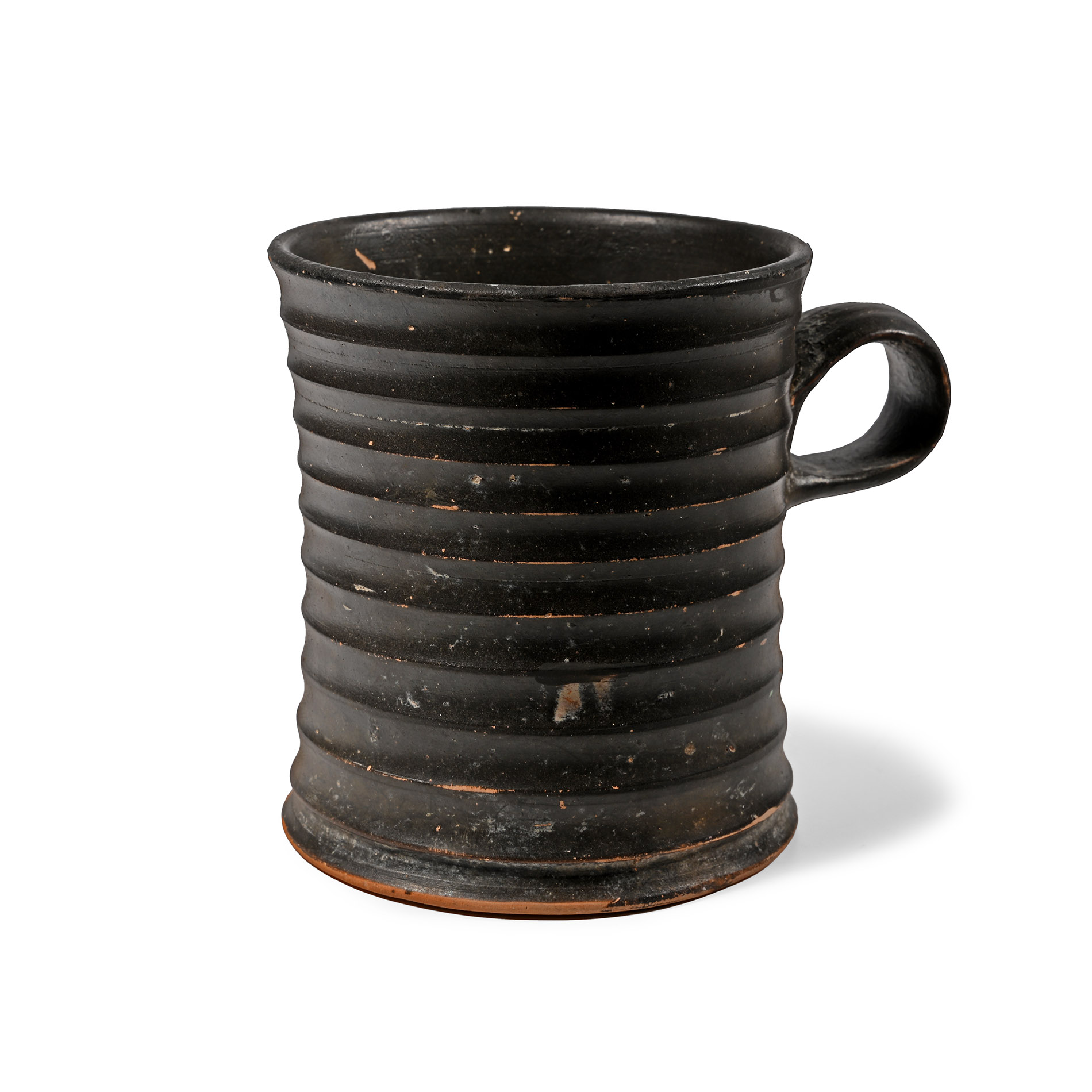 South Italian Black-Glazed Ribbed Mug