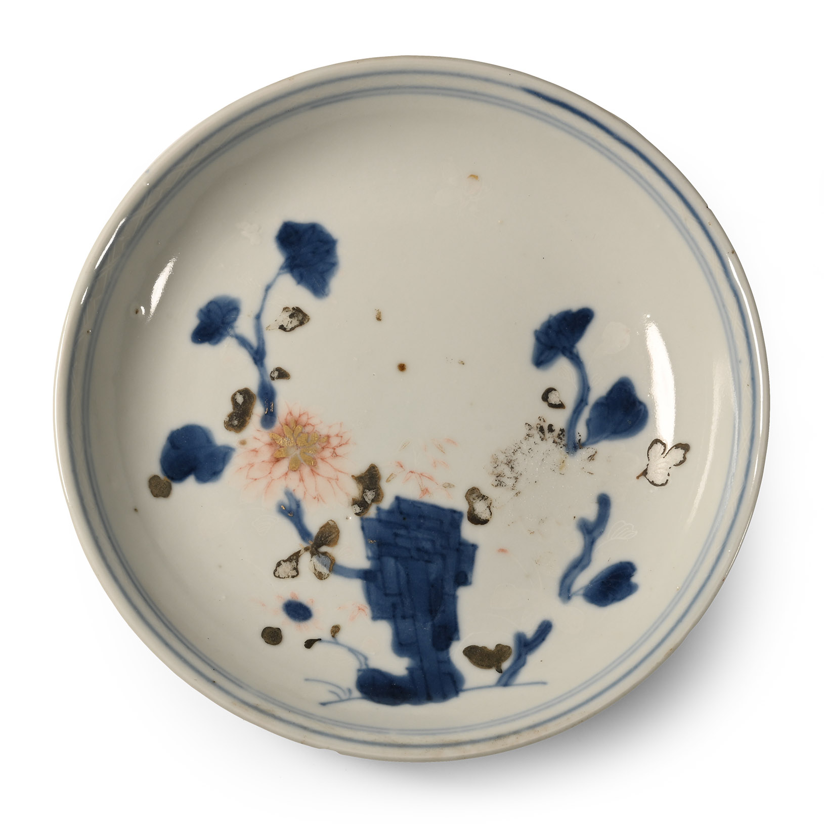 Nanking Cargo Shipwreck Gilt Glazed Blue and White Dish