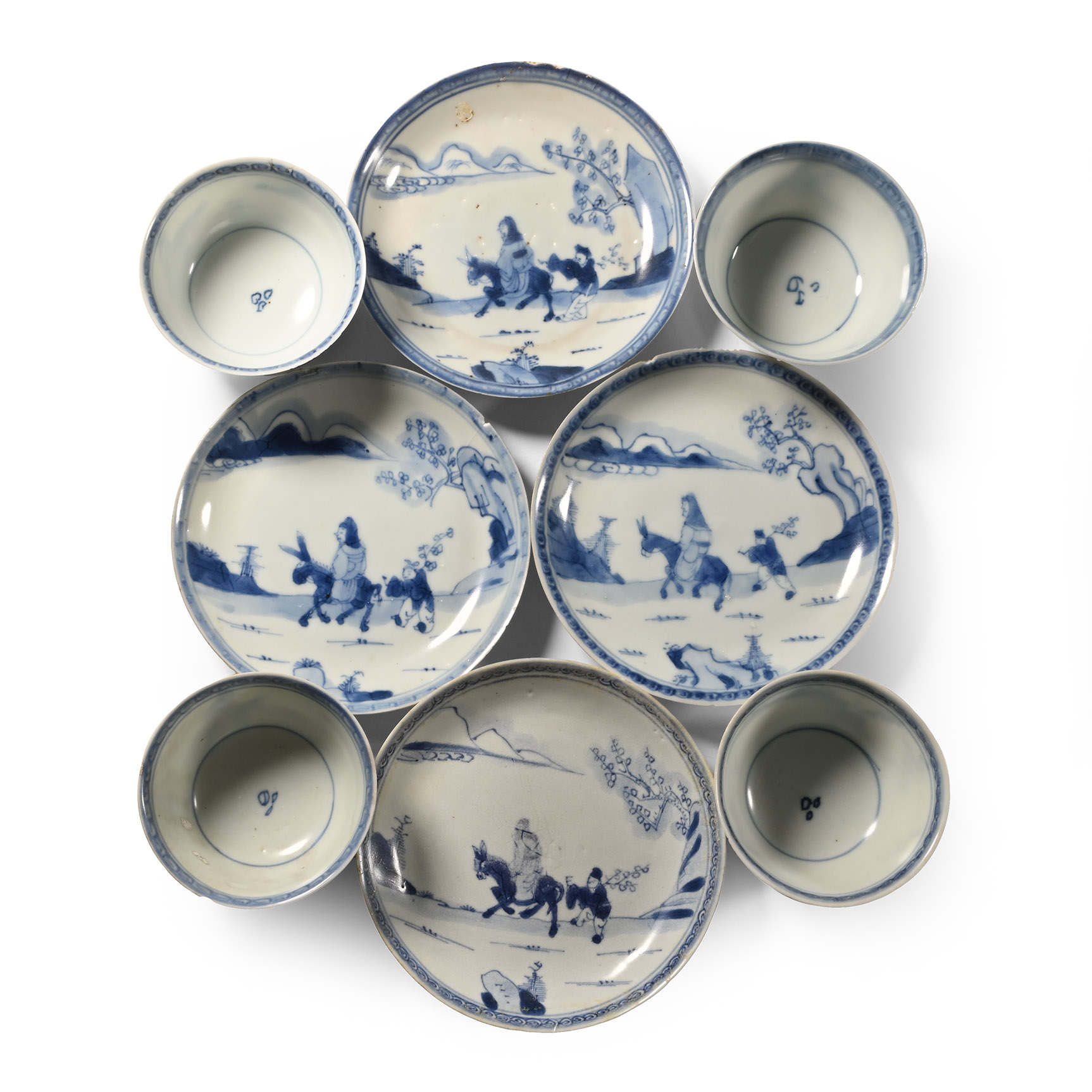 Ca Mau Cargo Shipwreck Glazed Blue and White Tea Bowl and Dish Set of Four